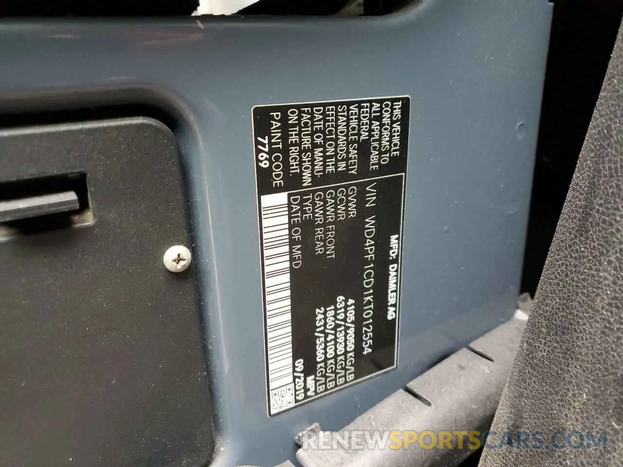 13 fotografías del automóvil dañado WD4PF1CD1KT012554 MERCEDES-BENZ SPRINTER 2019
