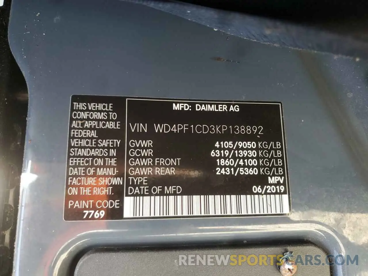 14 fotografías del automóvil dañado WD4PF1CD3KP138892 MERCEDES-BENZ SPRINTER 2019