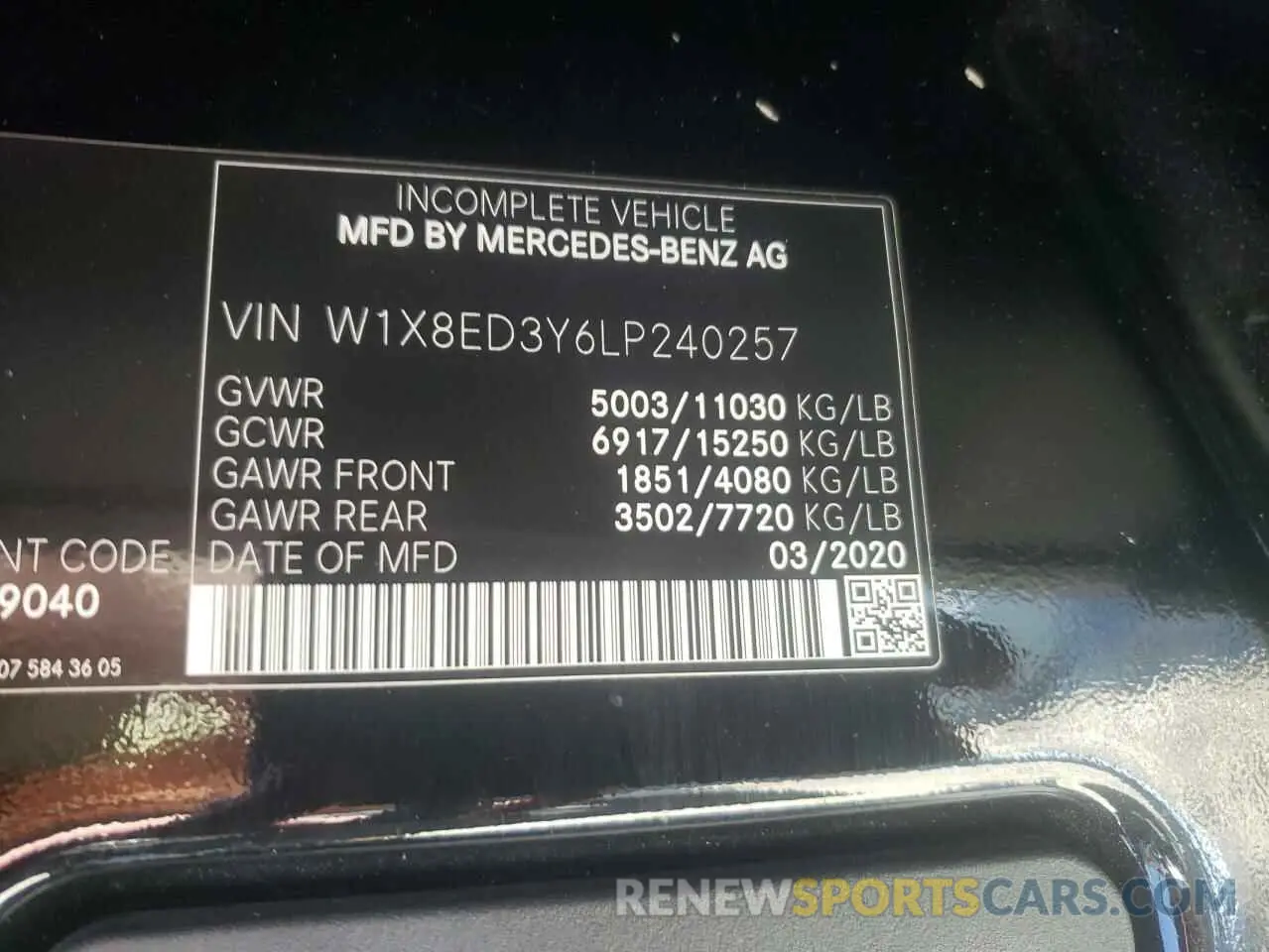 13 fotografías del automóvil dañado W1X8ED3Y6LP240257 MERCEDES-BENZ SPRINTER 2020