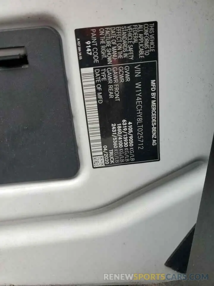 12 fotografías del automóvil dañado W1Y4ECHY8LT025712 MERCEDES-BENZ SPRINTER 2020