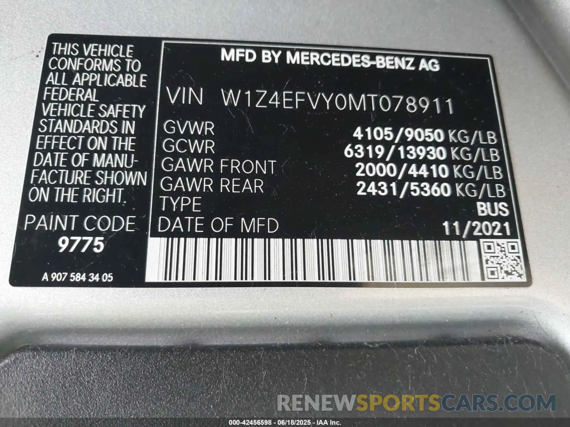 9 fotografías del automóvil dañado W1Z4EFVY0MT078911 MERCEDES-BENZ SPRINTER 2021