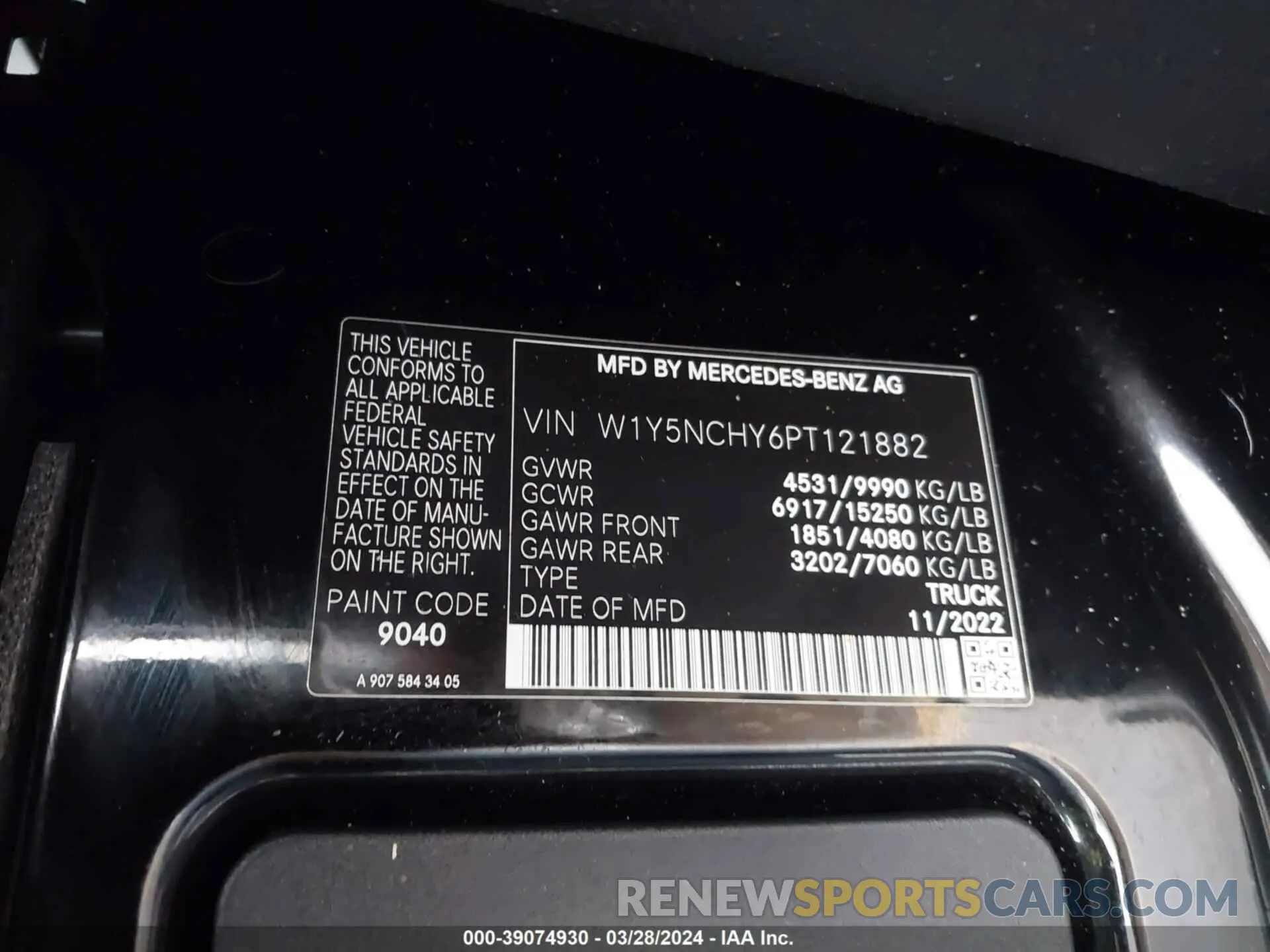 9 fotografías del automóvil dañado W1Y5NCHY6PT121882 MERCEDES-BENZ SPRINTER 2023