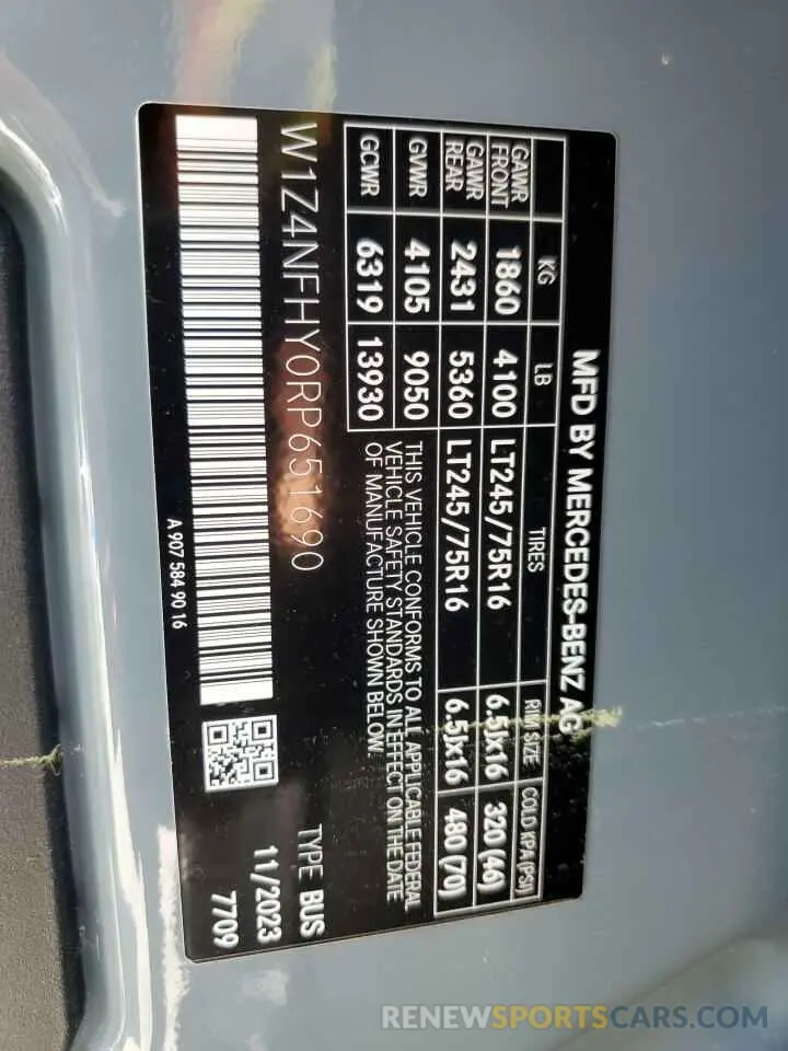 14 fotografías del automóvil dañado W1Z4NFHY0RP651690 MERCEDES-BENZ SPRINTER 2024