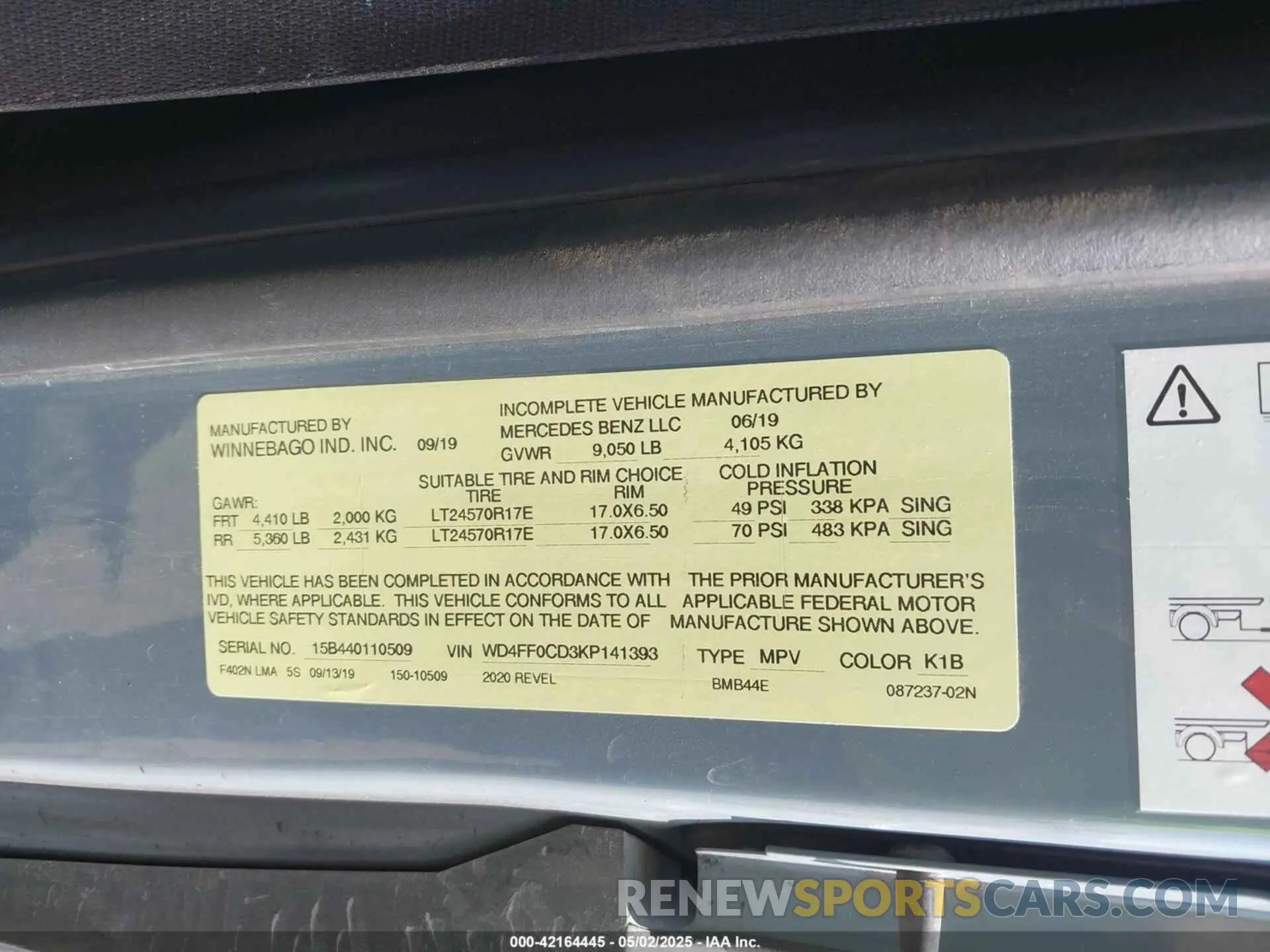 9 fotografías del automóvil dañado WD4FF0CD3KP141393 MERCEDES-BENZ SPRINTER 2500 2019