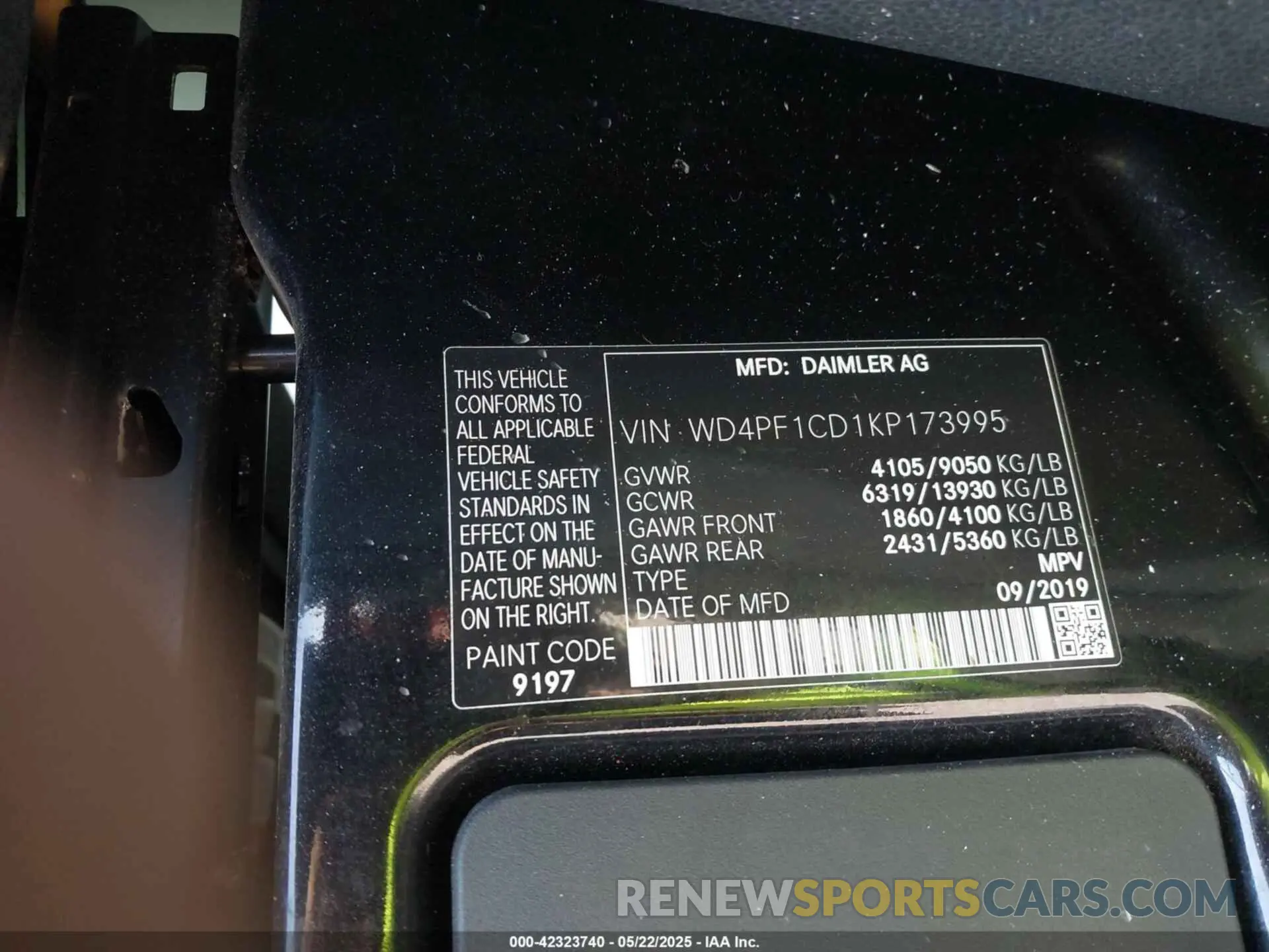 9 fotografías del automóvil dañado WD4PF1CD1KP173995 MERCEDES-BENZ SPRINTER 2500 2019
