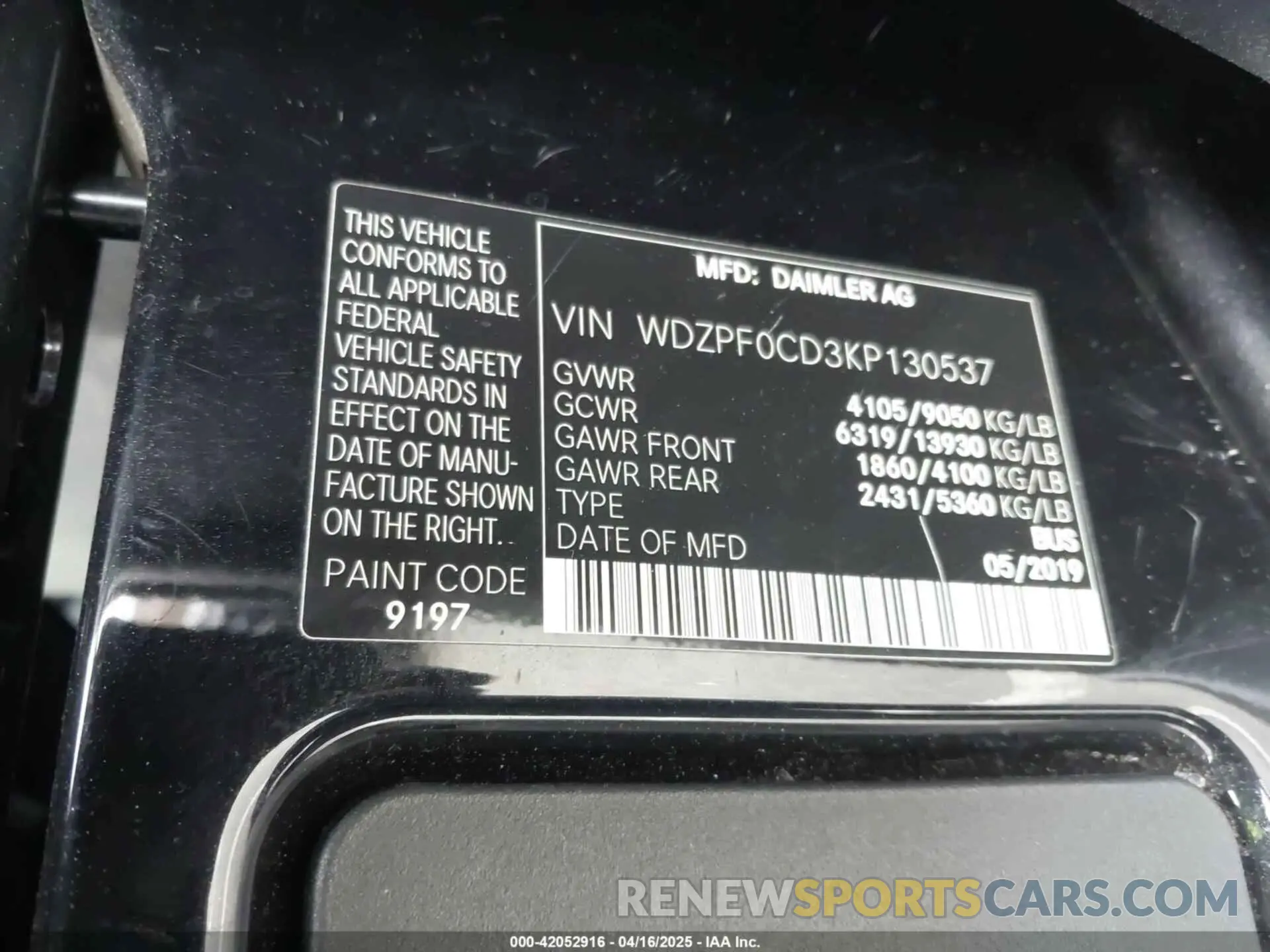 9 fotografías del automóvil dañado WDZPF0CD3KP130537 MERCEDES-BENZ SPRINTER 2500 2019