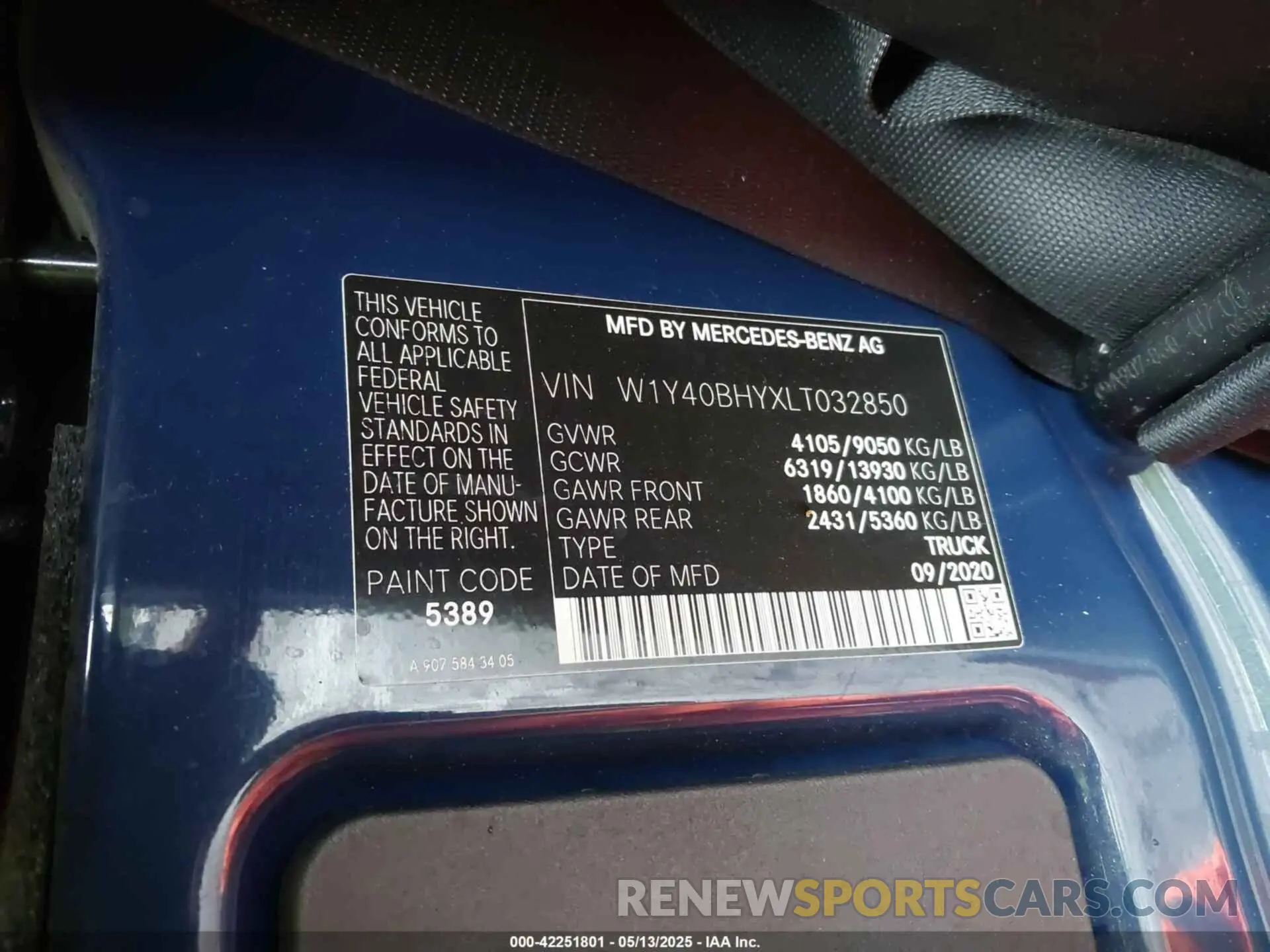 9 fotografías del automóvil dañado W1Y40BHYXLT032850 MERCEDES-BENZ SPRINTER 2500 2020