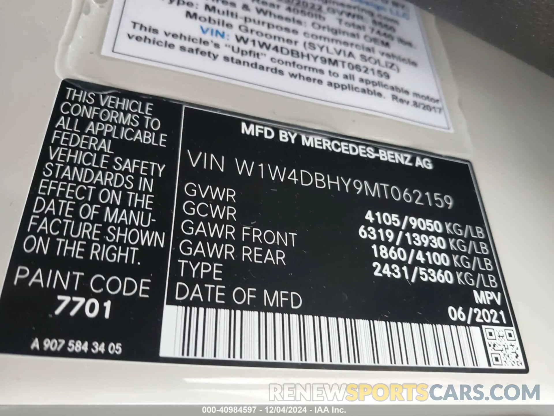 9 fotografías del automóvil dañado W1W4DBHY9MT062159 MERCEDES-BENZ SPRINTER 2500 2021