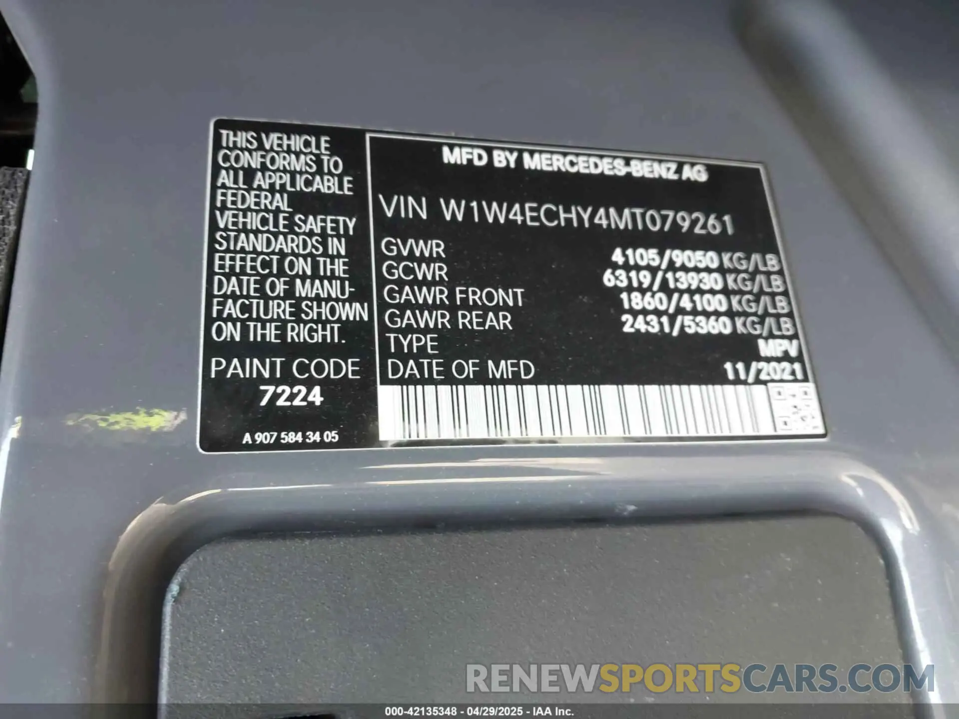 9 fotografías del automóvil dañado W1W4ECHY4MT079261 MERCEDES-BENZ SPRINTER 2500 2021