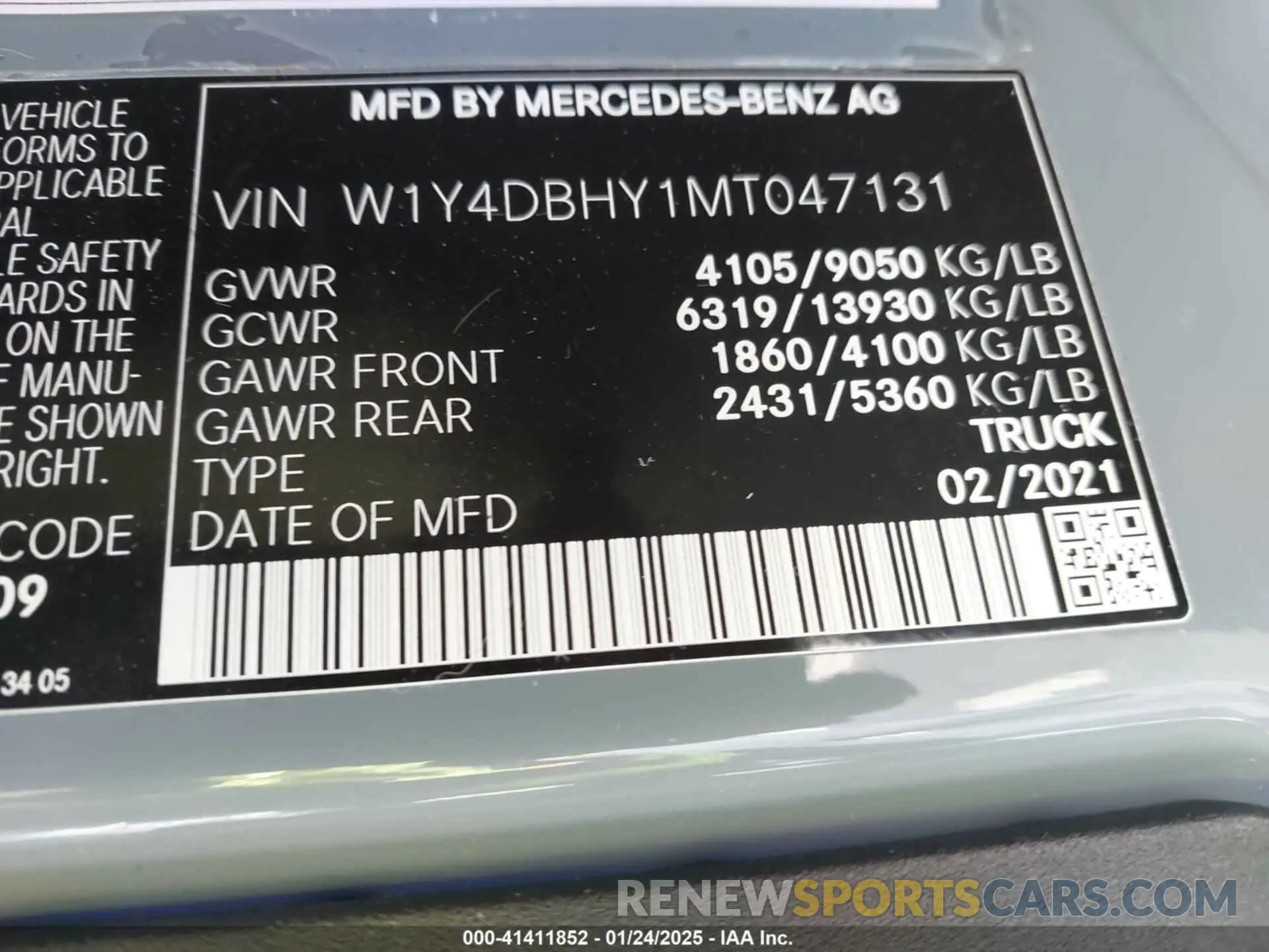 9 fotografías del automóvil dañado W1Y4DBHY1MT047131 MERCEDES-BENZ SPRINTER 2500 2021