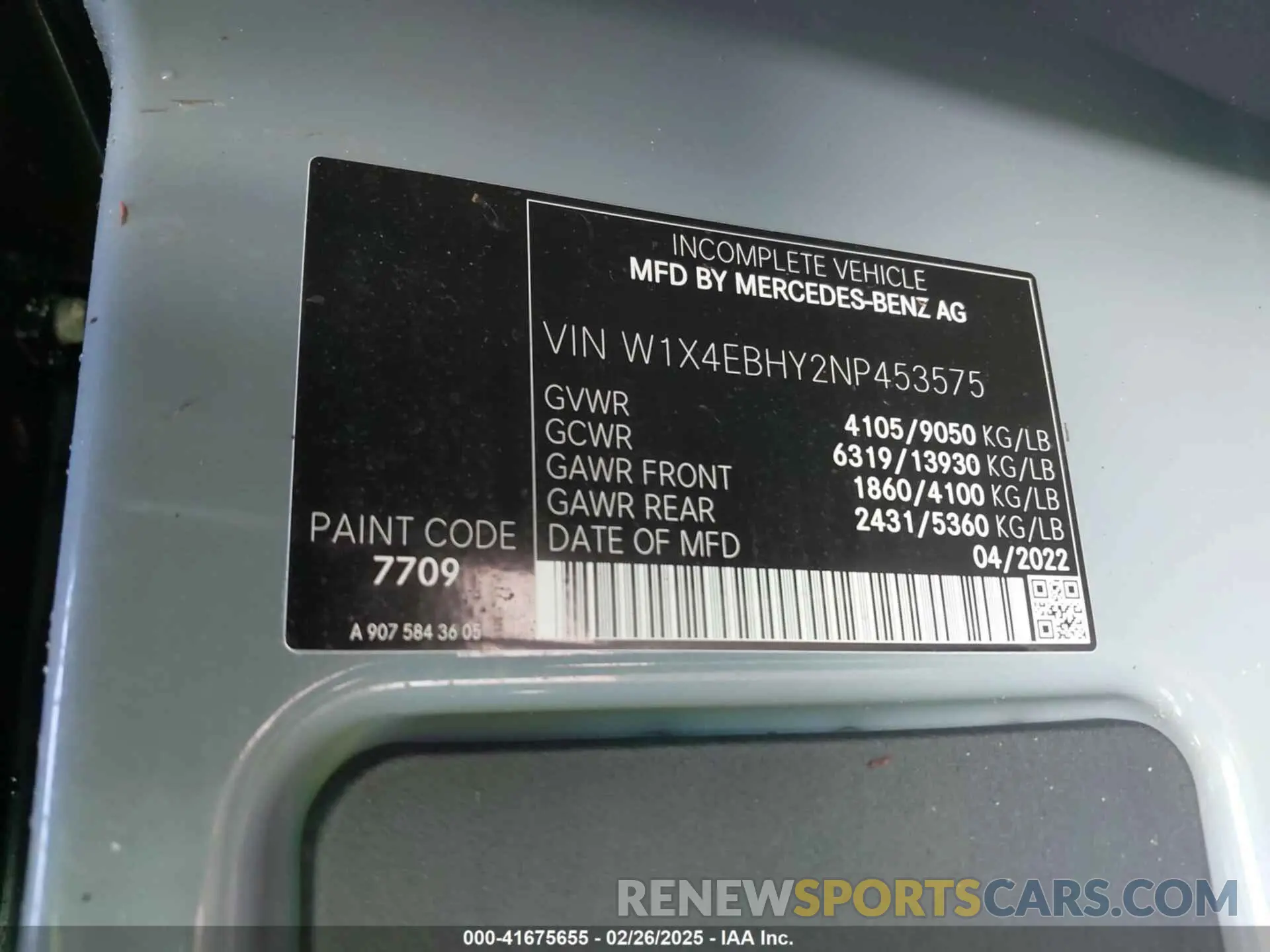 9 fotografías del automóvil dañado W1X4EBHY2NP453575 MERCEDES-BENZ SPRINTER 2500 2022
