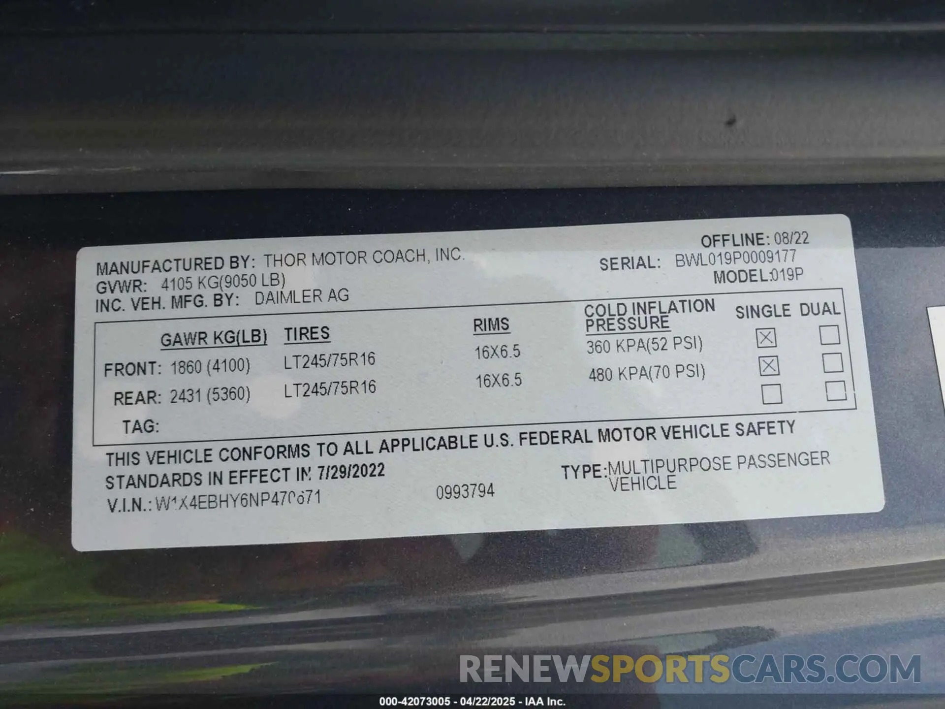 9 fotografías del automóvil dañado W1X4EBHY6NP470671 MERCEDES-BENZ SPRINTER 2500 2022