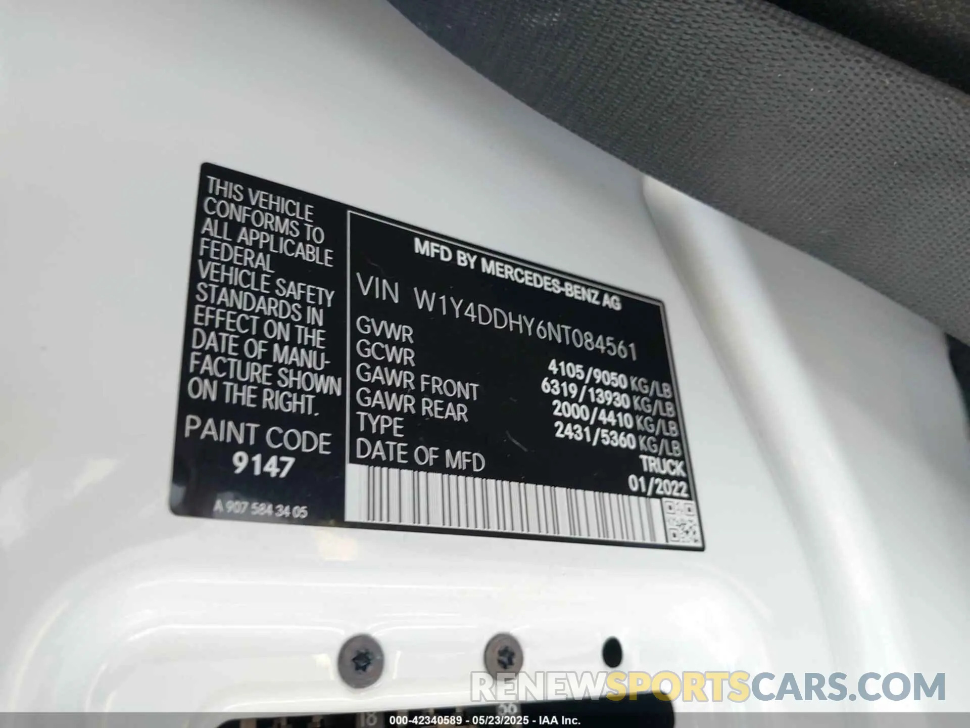 9 fotografías del automóvil dañado W1Y4DDHY6NT084561 MERCEDES-BENZ SPRINTER 2500 2022