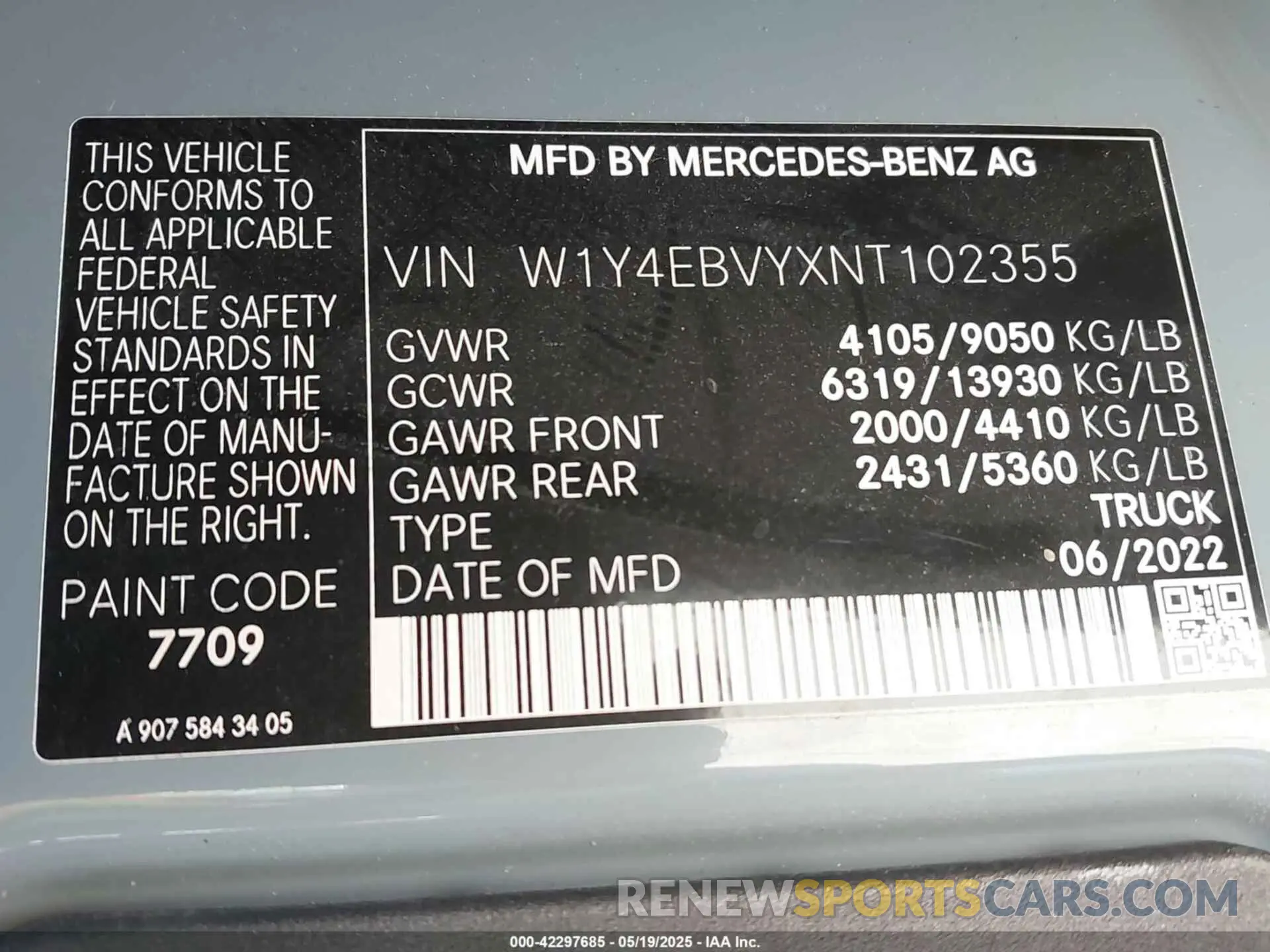 9 fotografías del automóvil dañado W1Y4EBVYXNT102355 MERCEDES-BENZ SPRINTER 2500 2022