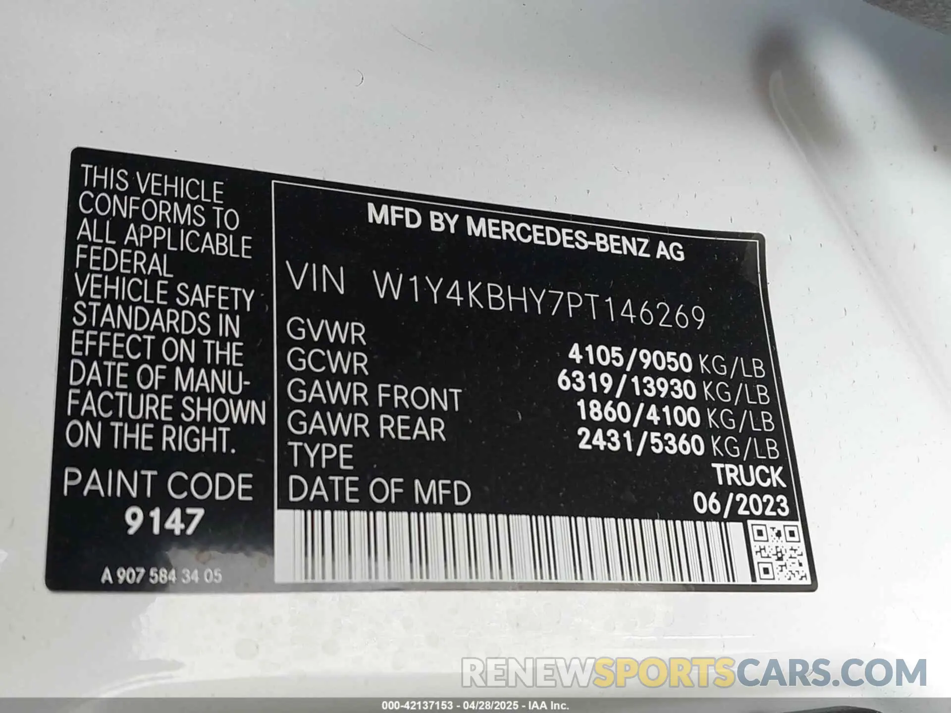 9 fotografías del automóvil dañado W1Y4KBHY7PT146269 MERCEDES-BENZ SPRINTER 2500 2023