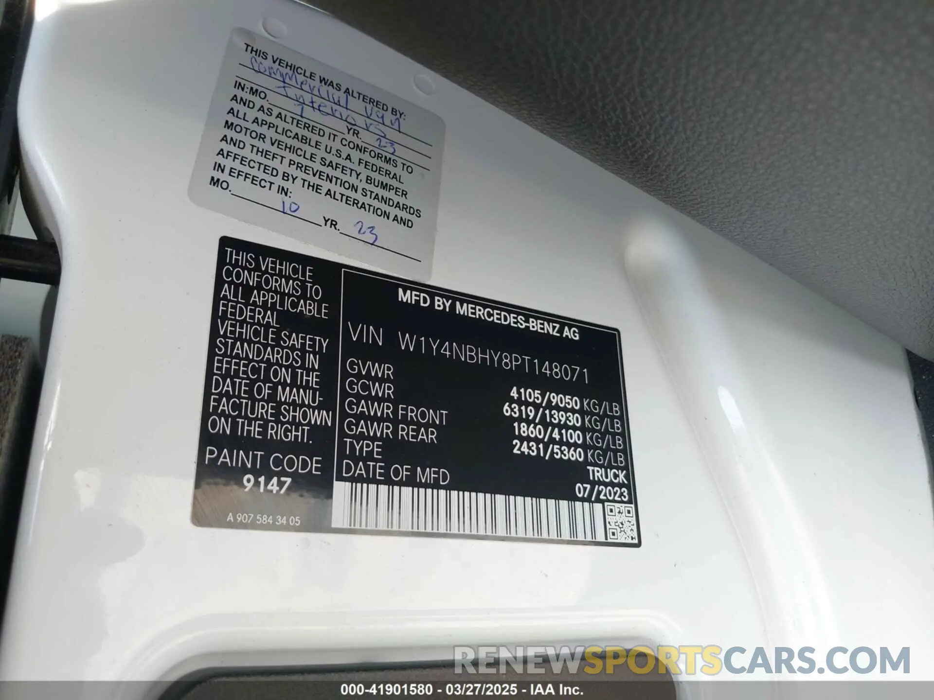 9 fotografías del automóvil dañado W1Y4NBHY8PT148071 MERCEDES-BENZ SPRINTER 2500 2023