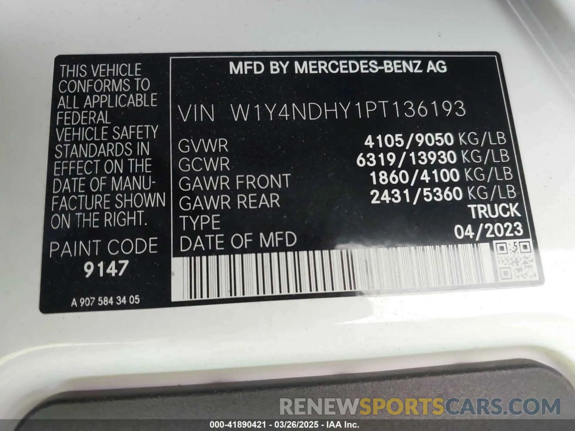 9 fotografías del automóvil dañado W1Y4NDHY1PT136193 MERCEDES-BENZ SPRINTER 2500 2023