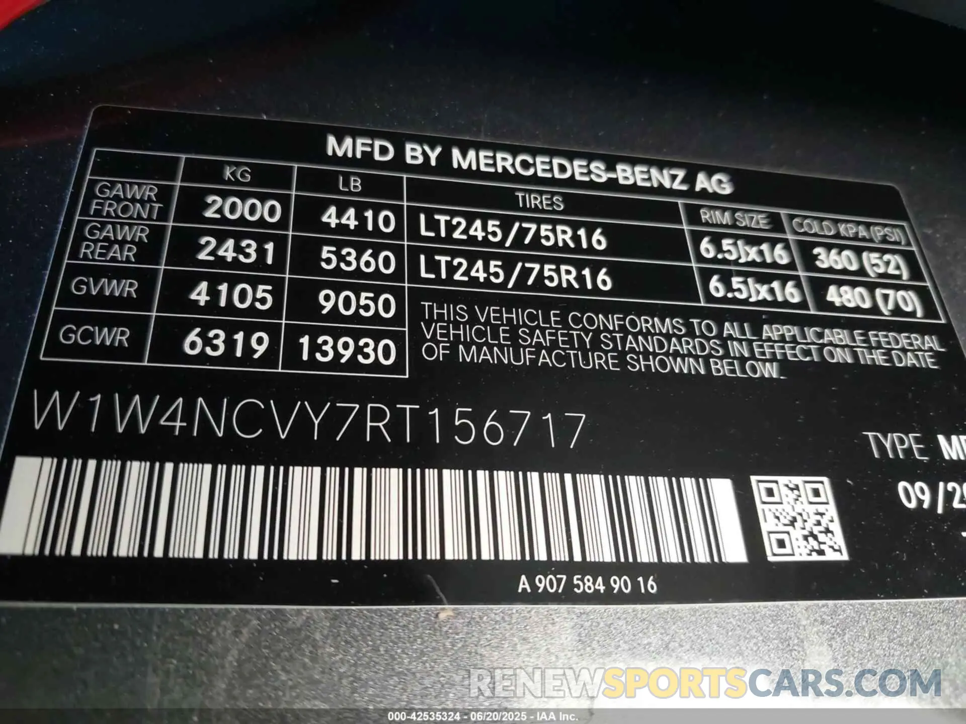 9 fotografías del automóvil dañado W1W4NCVY7RT156717 MERCEDES-BENZ SPRINTER 2500 2024