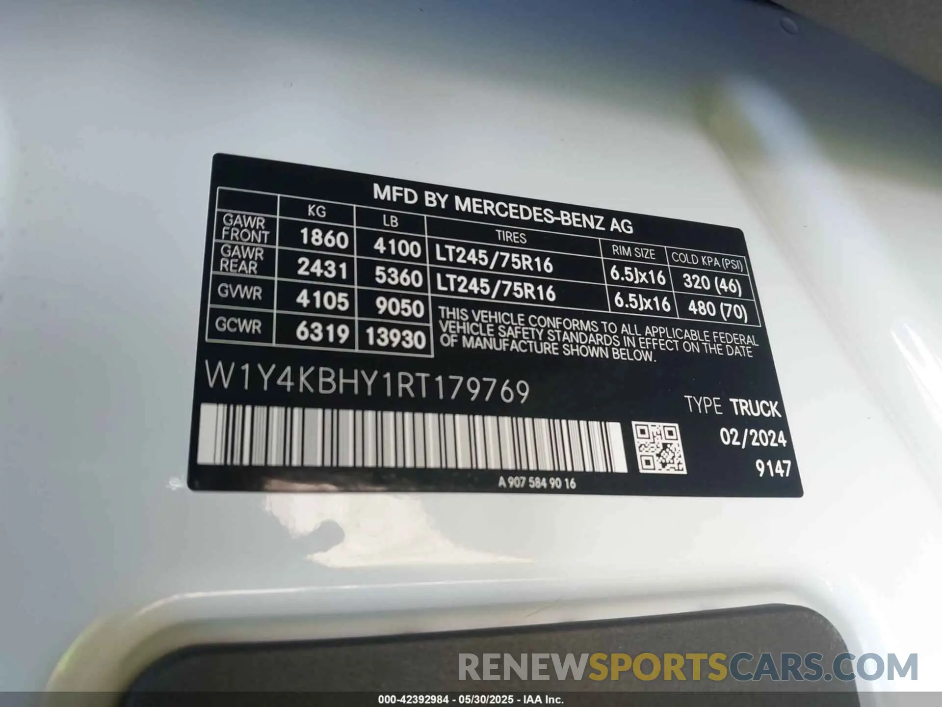 9 fotografías del automóvil dañado W1Y4KBHY1RT179769 MERCEDES-BENZ SPRINTER 2500 2024