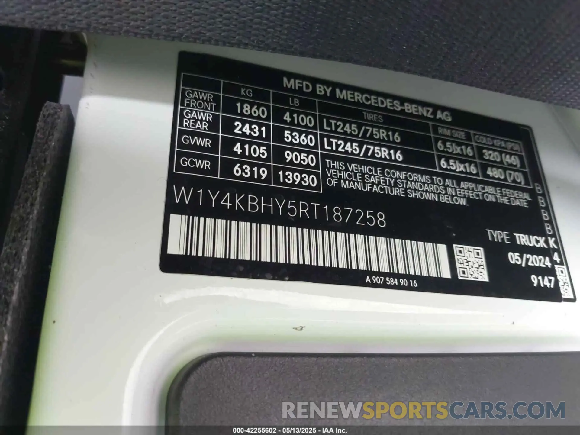 9 fotografías del automóvil dañado W1Y4KBHY5RT187258 MERCEDES-BENZ SPRINTER 2500 2024