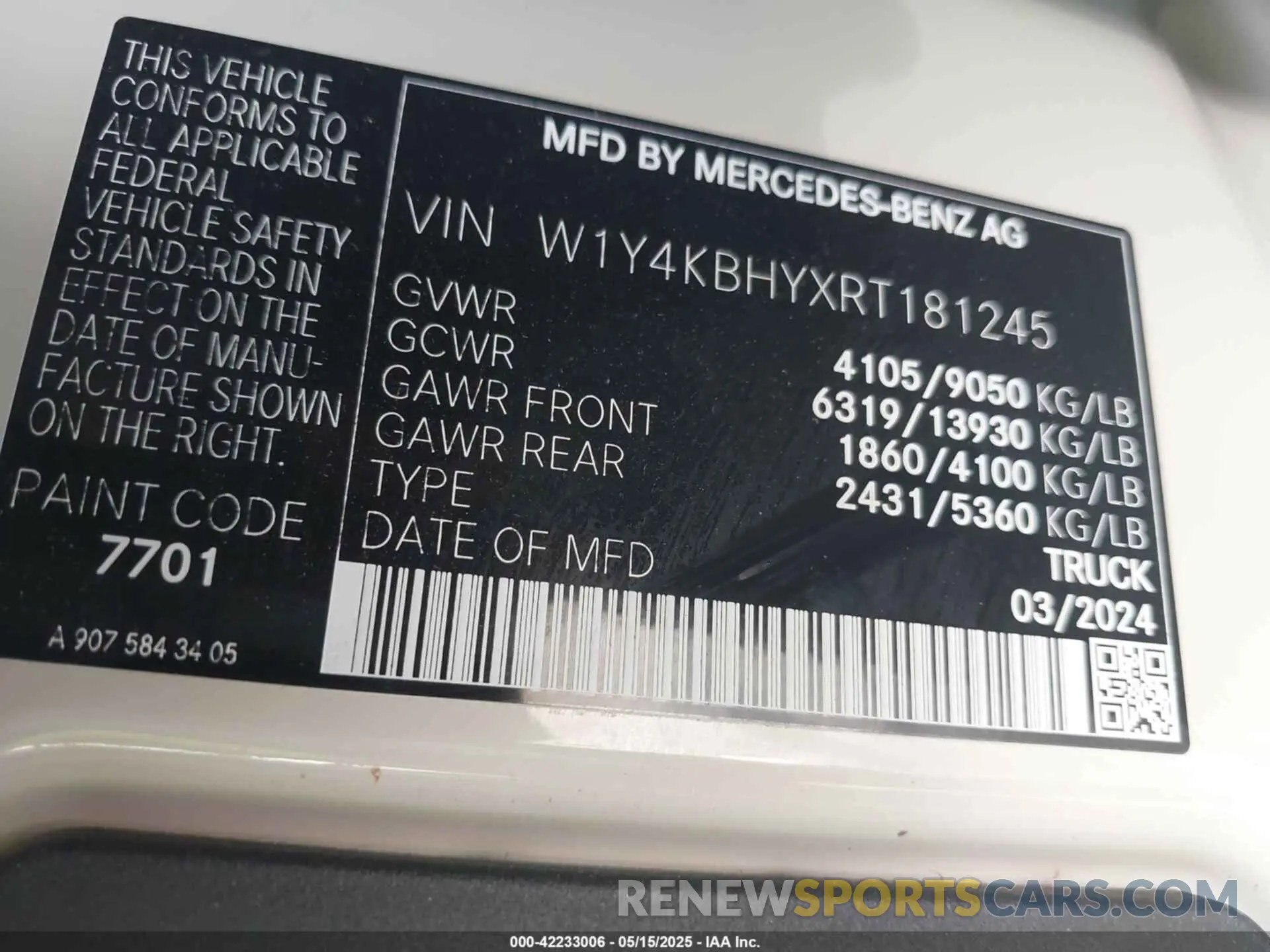 9 fotografías del automóvil dañado W1Y4KBHYXRT181245 MERCEDES-BENZ SPRINTER 2500 2024