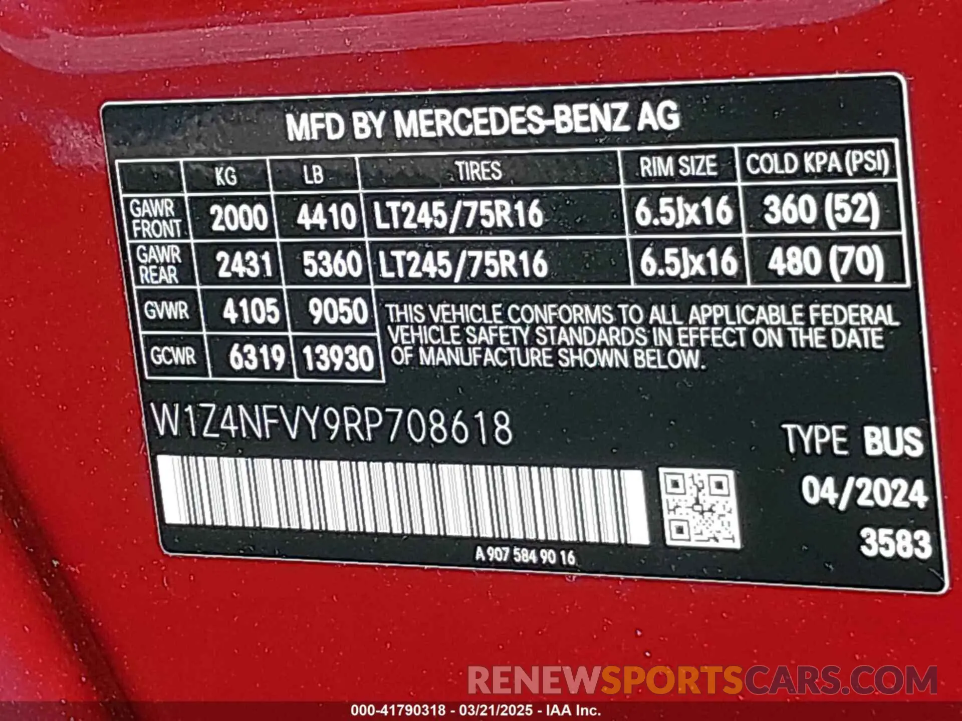 9 fotografías del automóvil dañado W1Z4NFVY9RP708618 MERCEDES-BENZ SPRINTER 2500 2024