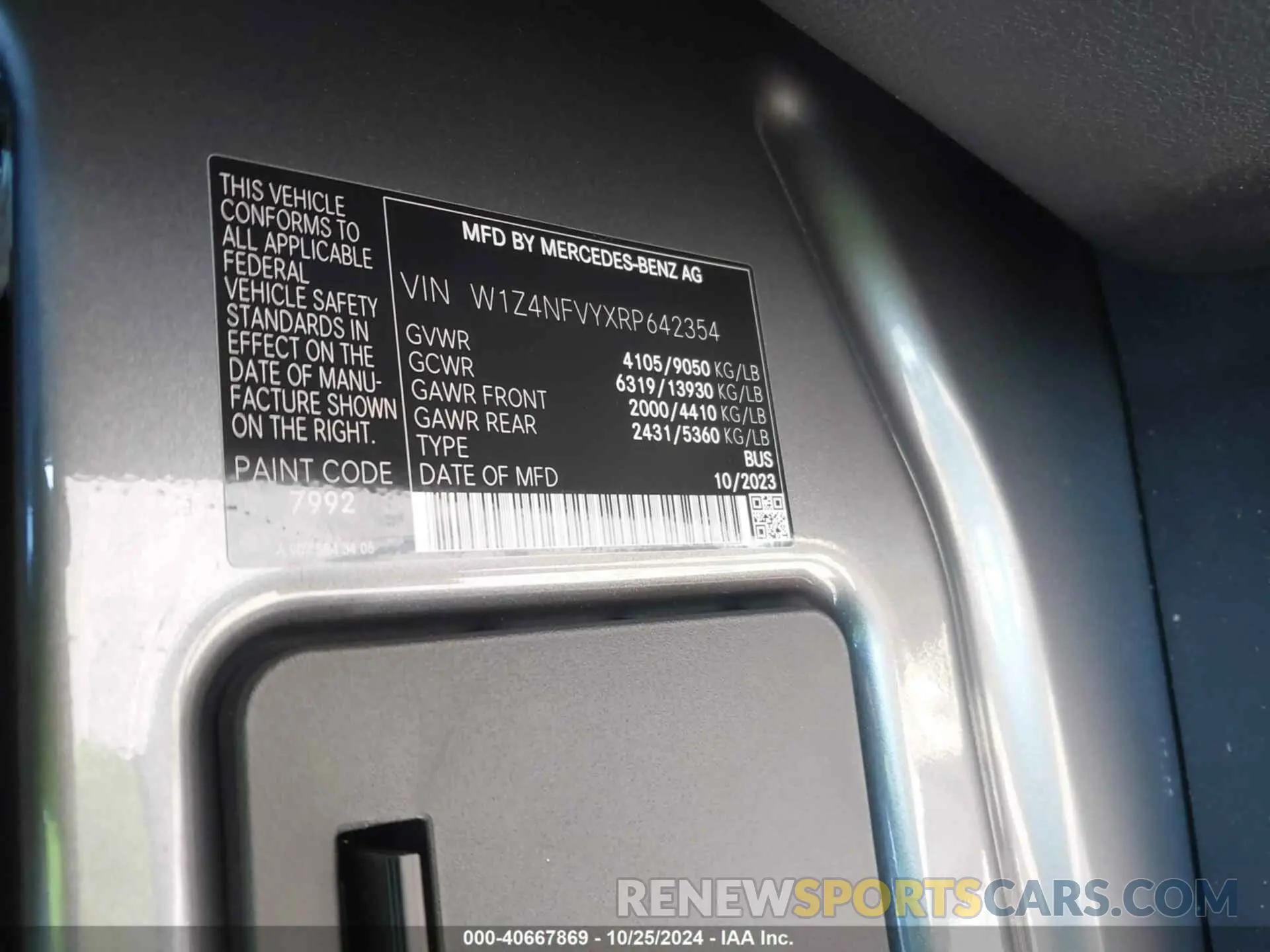 9 fotografías del automóvil dañado W1Z4NFVYXRP642354 MERCEDES-BENZ SPRINTER 2500 2024