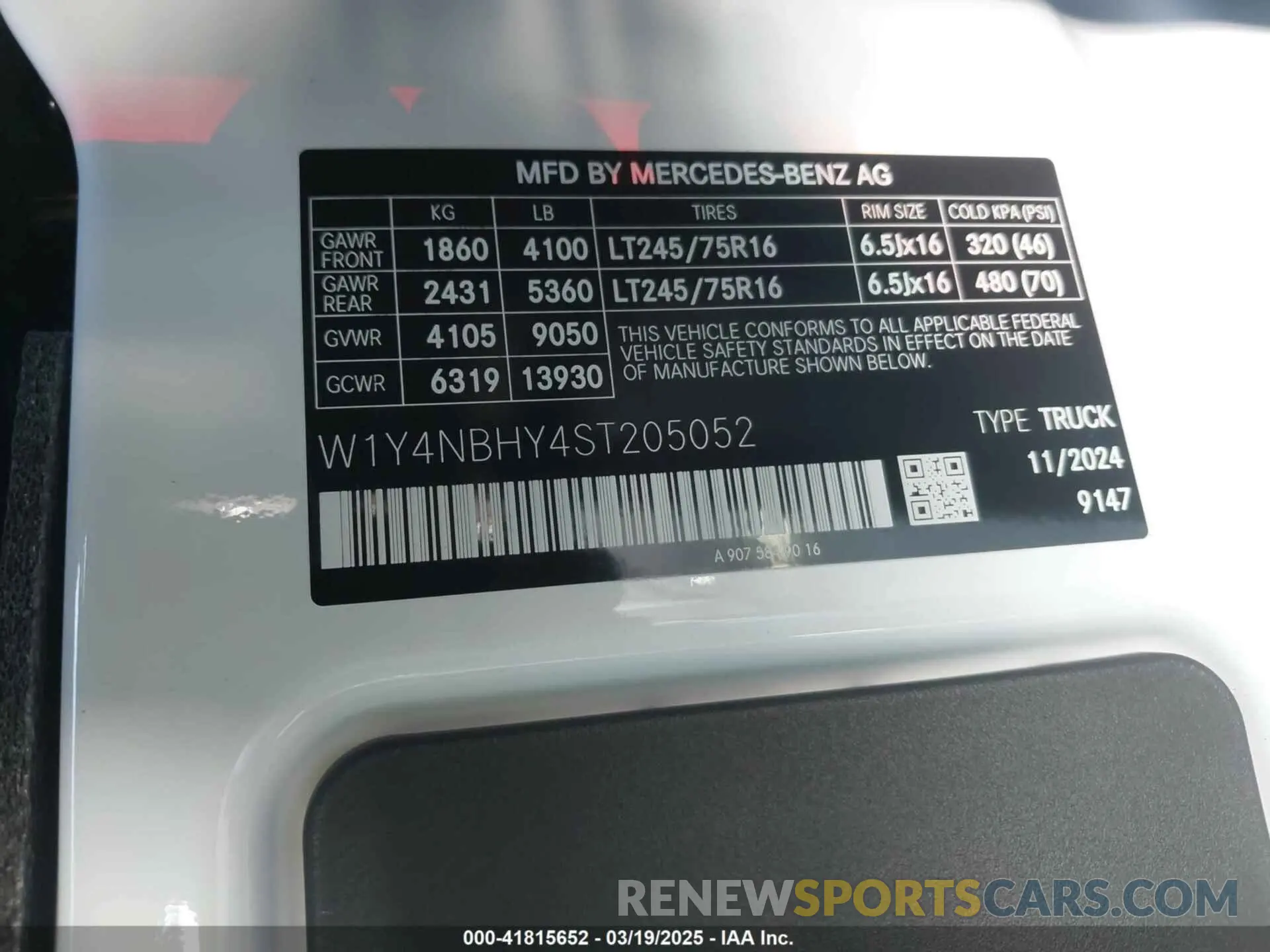9 fotografías del automóvil dañado W1Y4NBHY4ST205052 MERCEDES-BENZ SPRINTER 2500 2025
