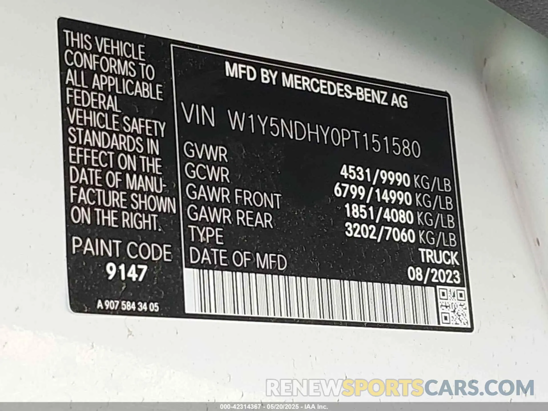 9 fotografías del automóvil dañado W1Y5NDHY0PT151580 MERCEDES-BENZ SPRINTER 3500 2023