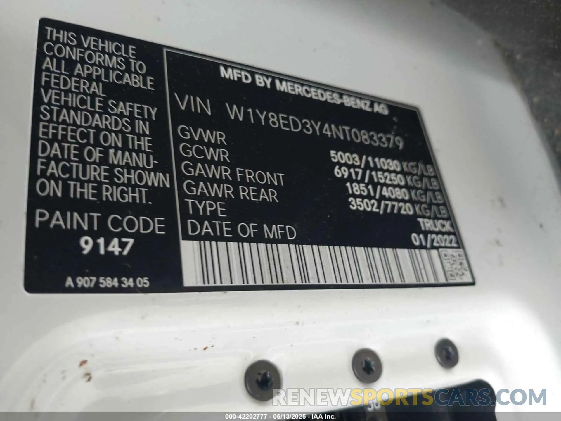 8 fotografías del automóvil dañado W1Y8ED3Y4NT083379 MERCEDES-BENZ SPRINTER 3500XD 2022