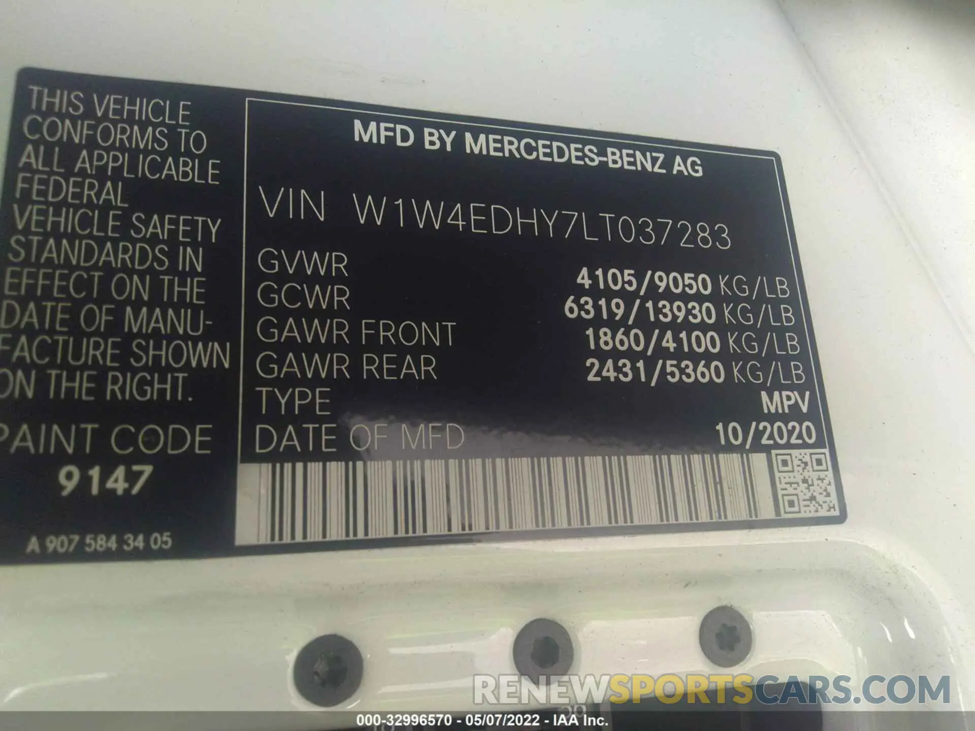 9 fotografías del automóvil dañado W1W4EDHY7LT037283 MERCEDES-BENZ SPRINTER CARGO VAN 2020