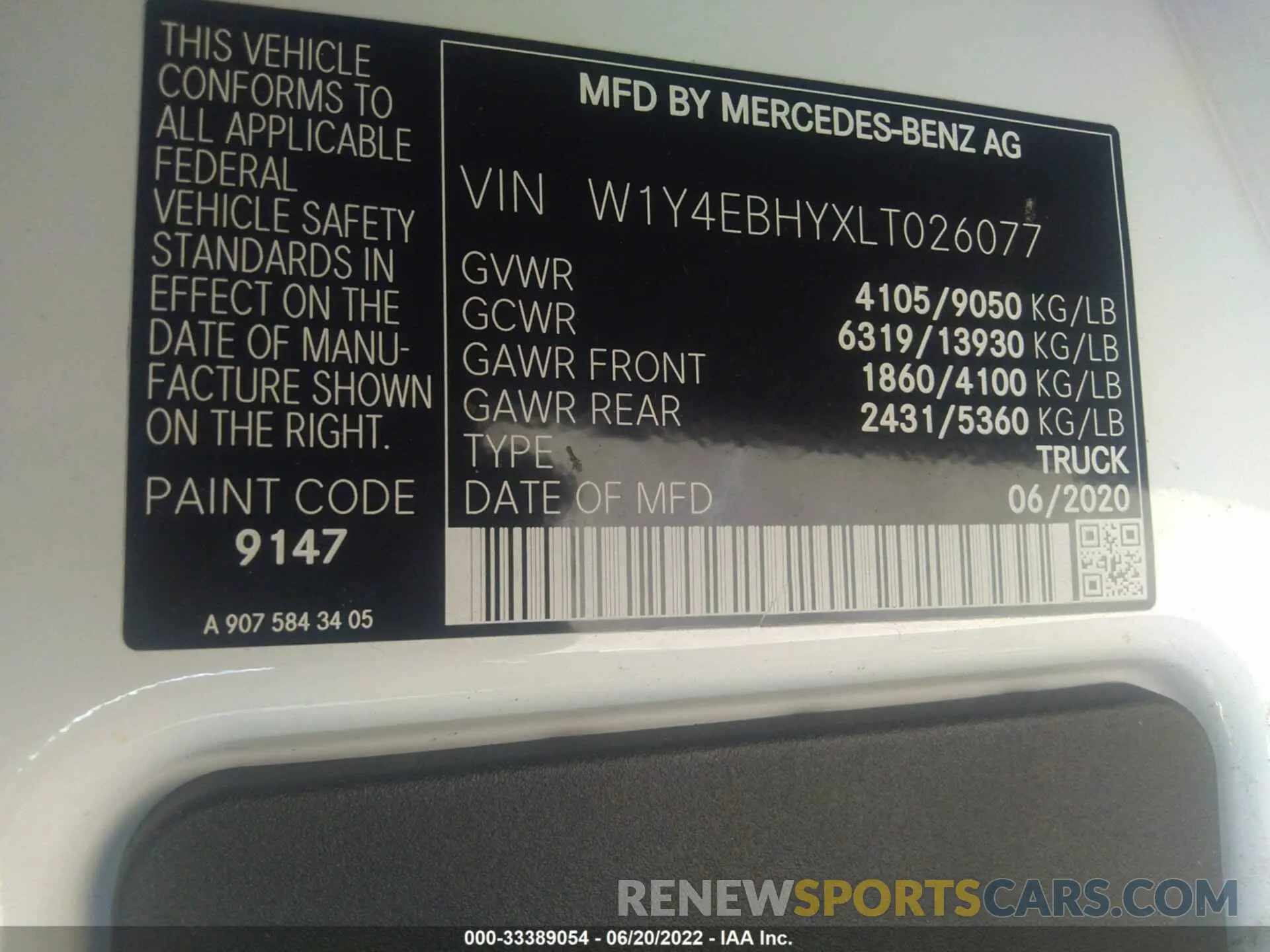 9 fotografías del automóvil dañado W1Y4EBHYXLT026077 MERCEDES-BENZ SPRINTER CARGO VAN 2020
