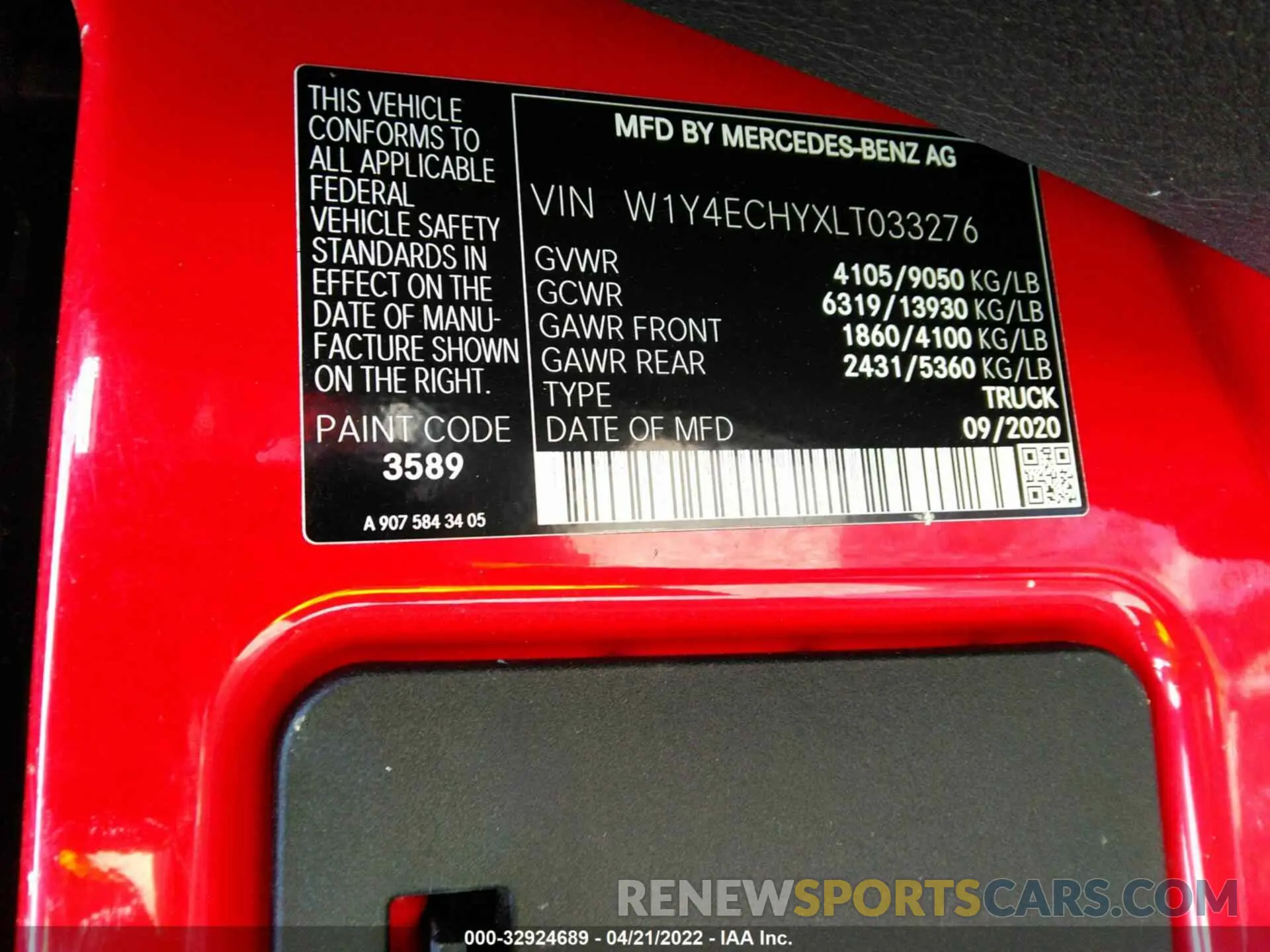 9 fotografías del automóvil dañado W1Y4ECHYXLT033276 MERCEDES-BENZ SPRINTER CARGO VAN 2020