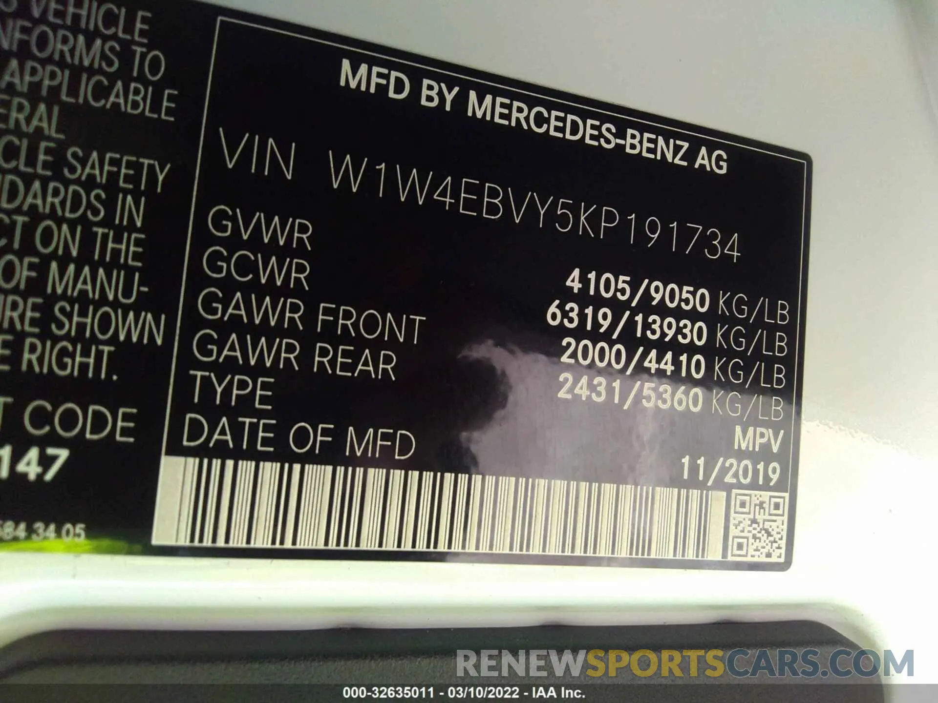 9 fotografías del automóvil dañado W1W4EBVY5KP191734 MERCEDES-BENZ SPRINTER VAN 2019