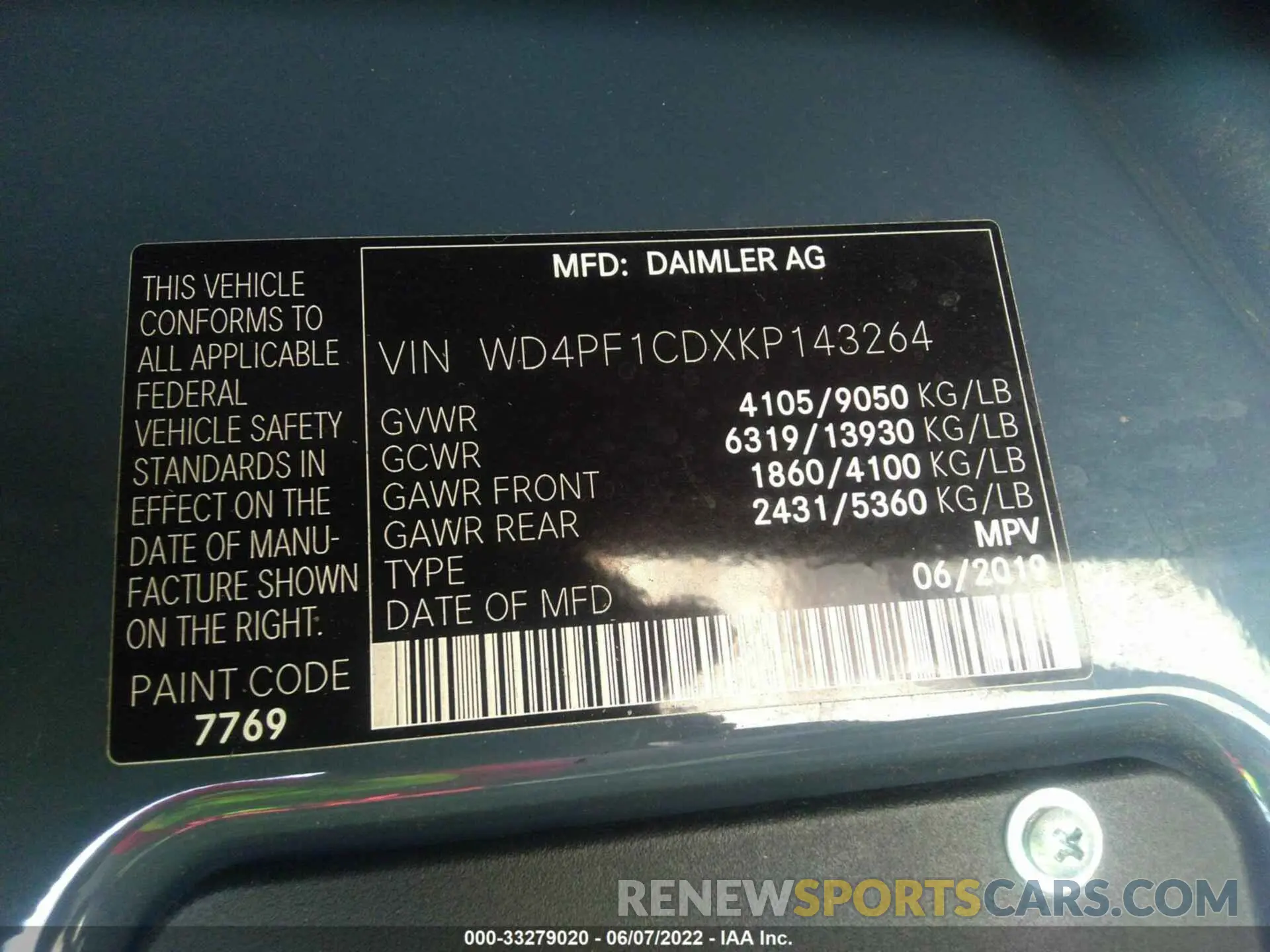 9 fotografías del automóvil dañado WD4PF1CDXKP143264 MERCEDES-BENZ SPRINTER VAN 2019