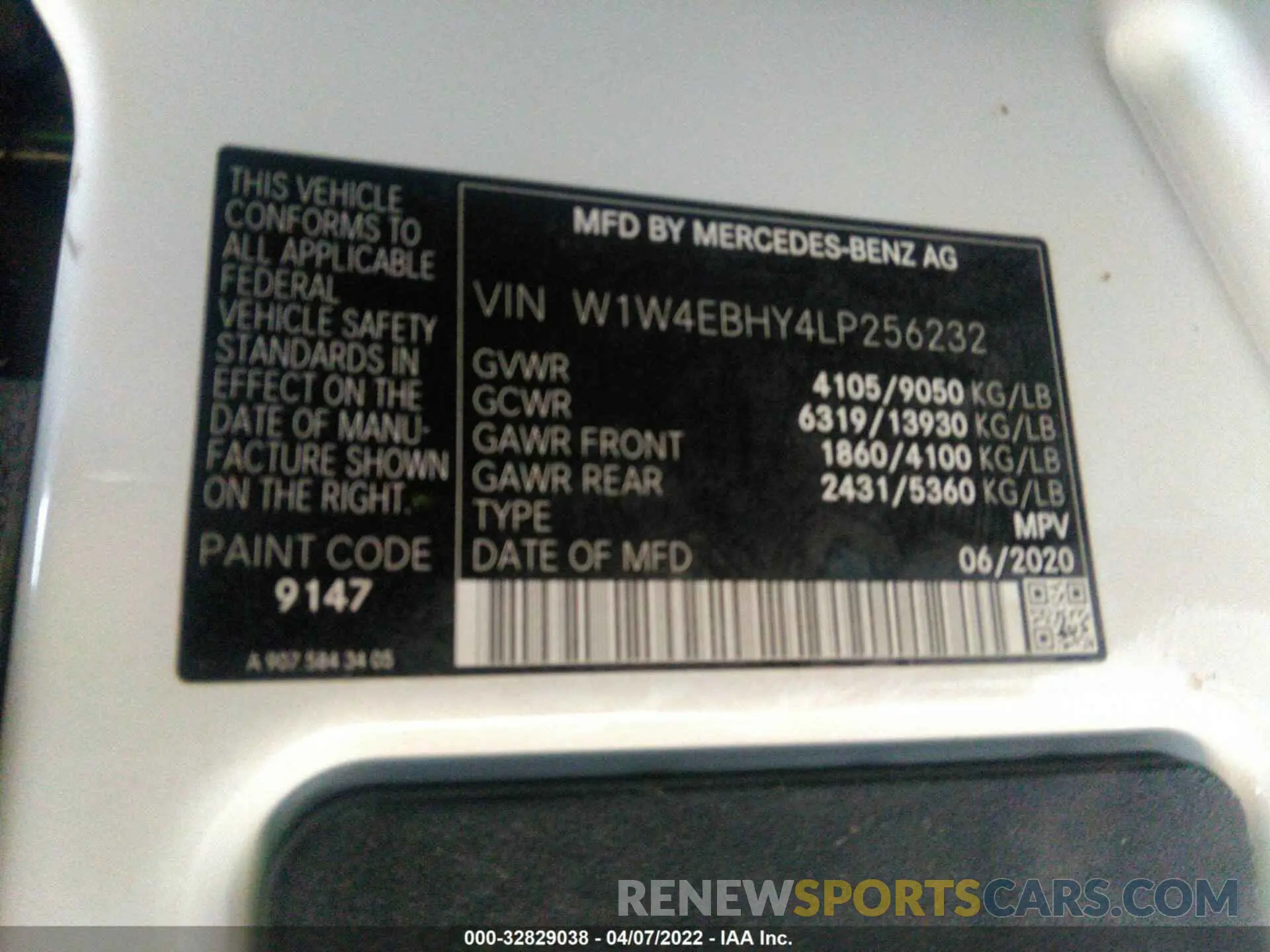 9 fotografías del automóvil dañado W1W4EBHY4LP256232 MERCEDES-BENZ SPRINTER VAN 2020