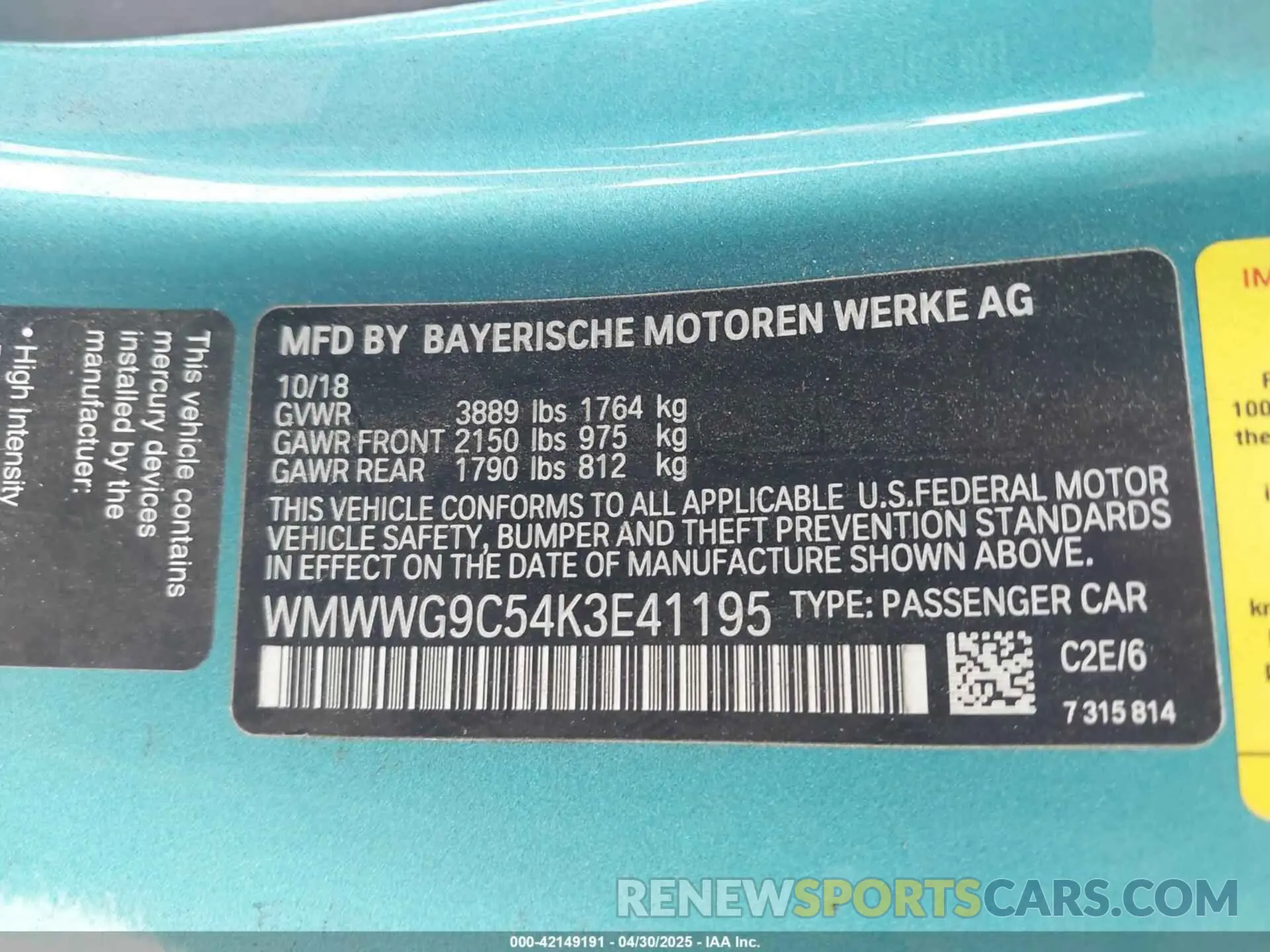 9 fotografías del automóvil dañado WMWWG9C54K3E41195 MINI CONVERTIBLE 2019