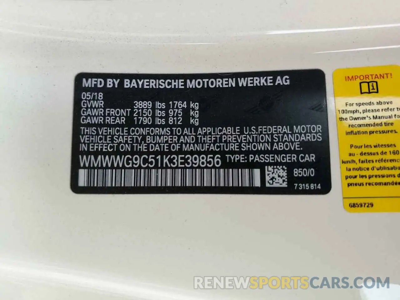 12 fotografías del automóvil dañado WMWWG9C51K3E39856 MINI COOPER 2019