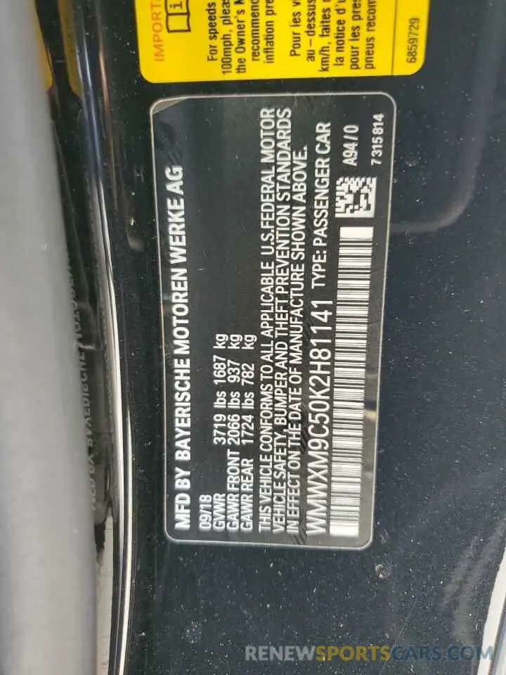 14 fotografías del automóvil dañado WMWXM9C50K2H81141 MINI COOPER 2019