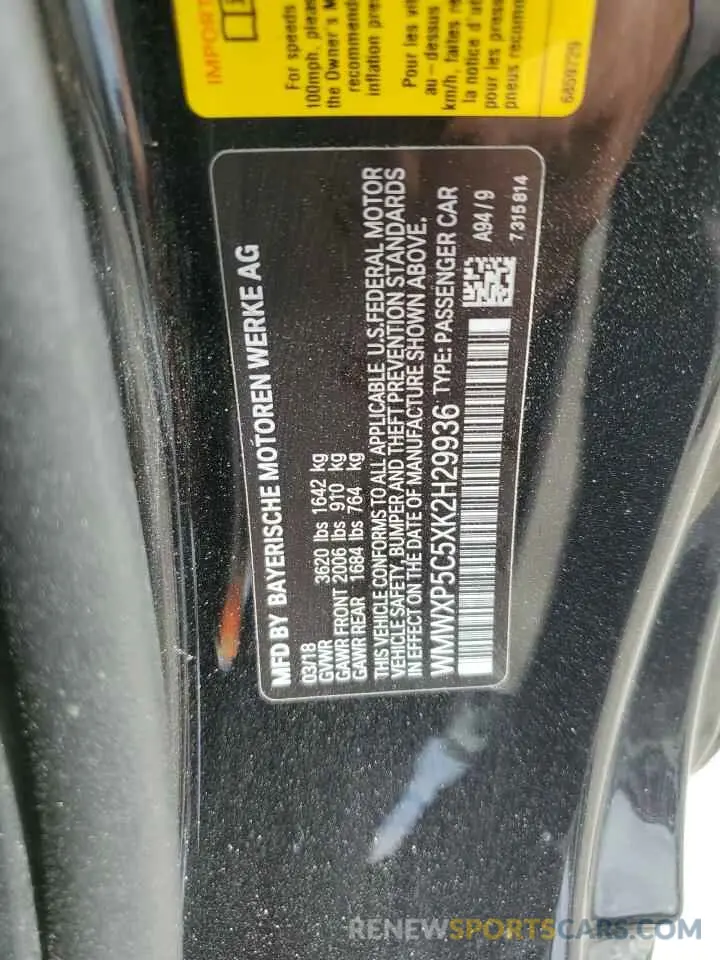 12 fotografías del automóvil dañado WMWXP5C5XK2H29936 MINI COOPER 2019