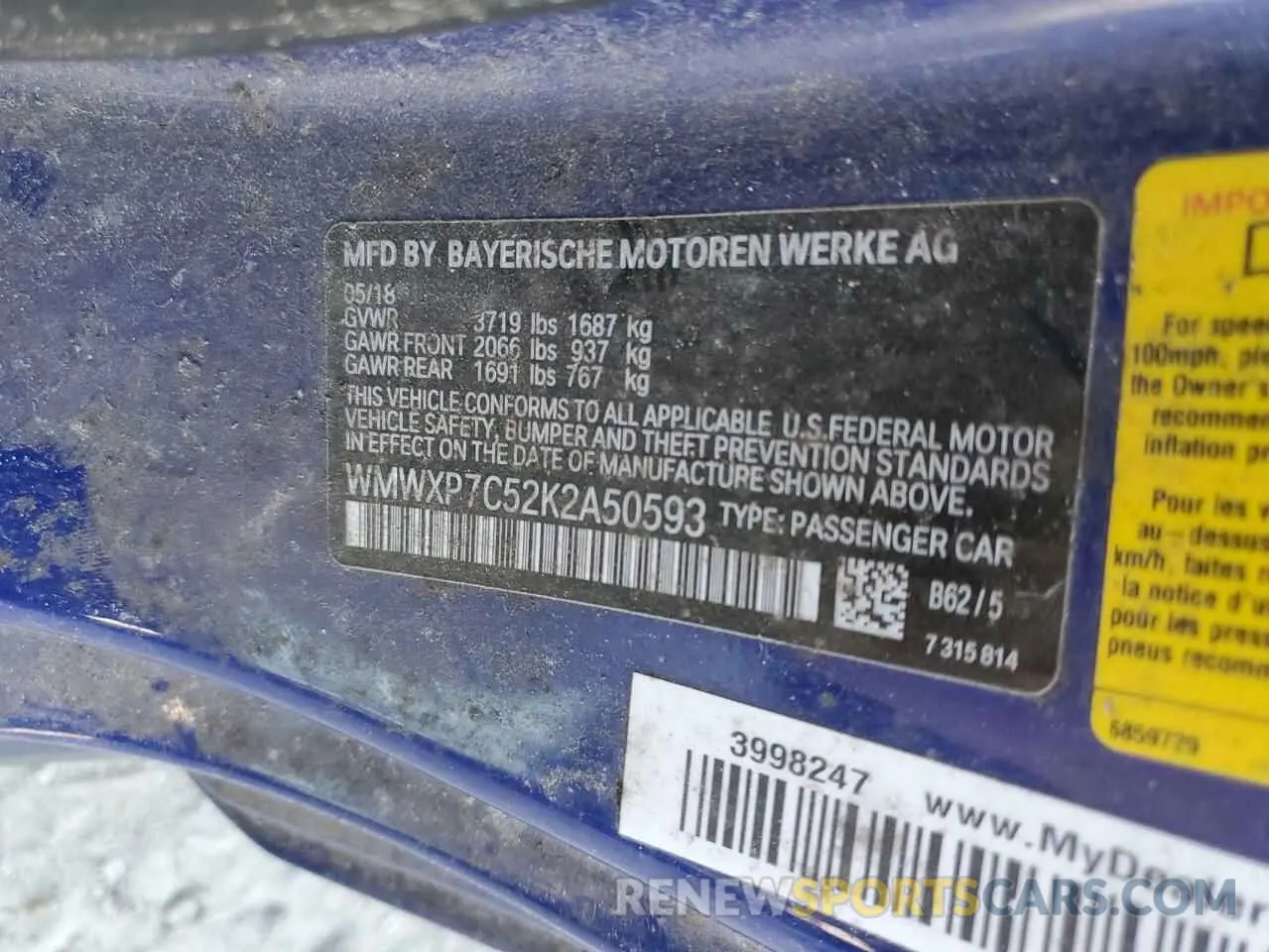12 fotografías del automóvil dañado WMWXP7C52K2A50593 MINI COOPER 2019