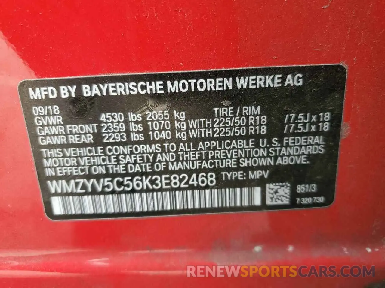 12 fotografías del automóvil dañado WMZYV5C56K3E82468 MINI COOPER 2019