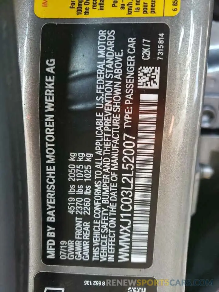13 fotografías del automóvil dañado WMWXJ1C03L2L52007 MINI COOPER 2020