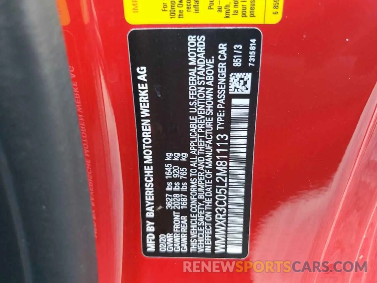 12 fotografías del automóvil dañado WMWXR3C05L2M81113 MINI COOPER 2020