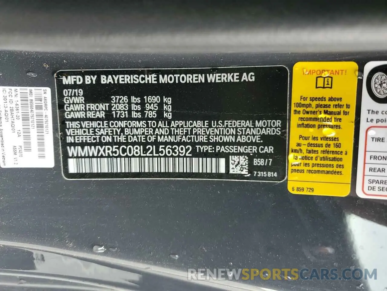 12 fotografías del automóvil dañado WMWXR5C08L2L56392 MINI COOPER 2020