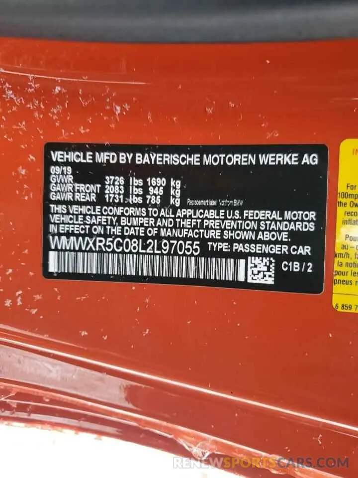 12 fotografías del automóvil dañado WMWXR5C08L2L97055 MINI COOPER 2020