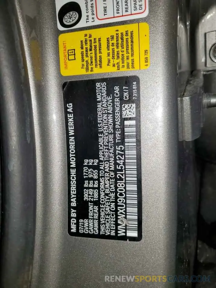 12 fotografías del automóvil dañado WMWXU9C08L2L54275 MINI COOPER 2020