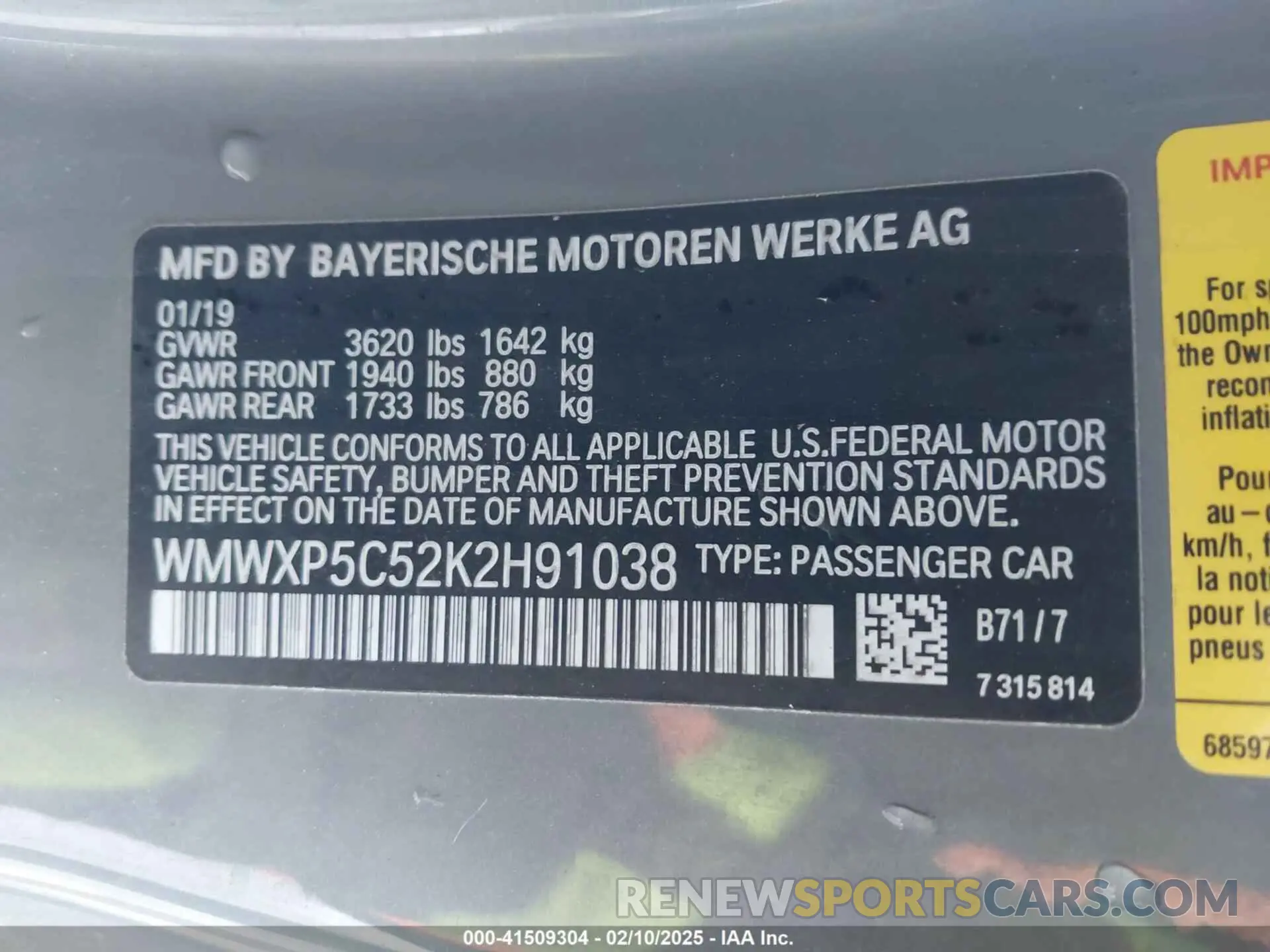 9 fotografías del automóvil dañado WMWXP5C52K2H91038 MINI HARDTOP 2019