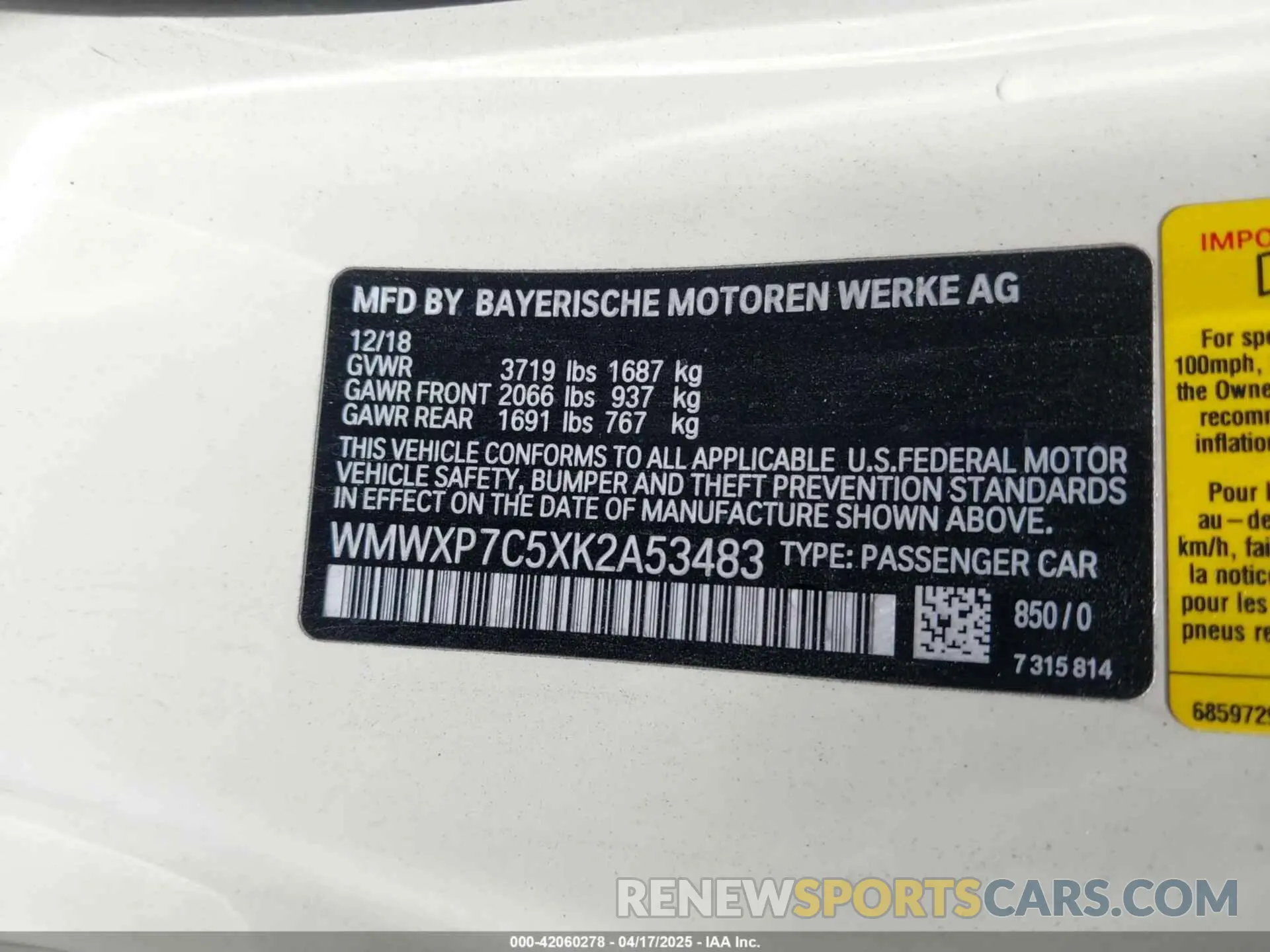 9 fotografías del automóvil dañado WMWXP7C5XK2A53483 MINI HARDTOP 2019