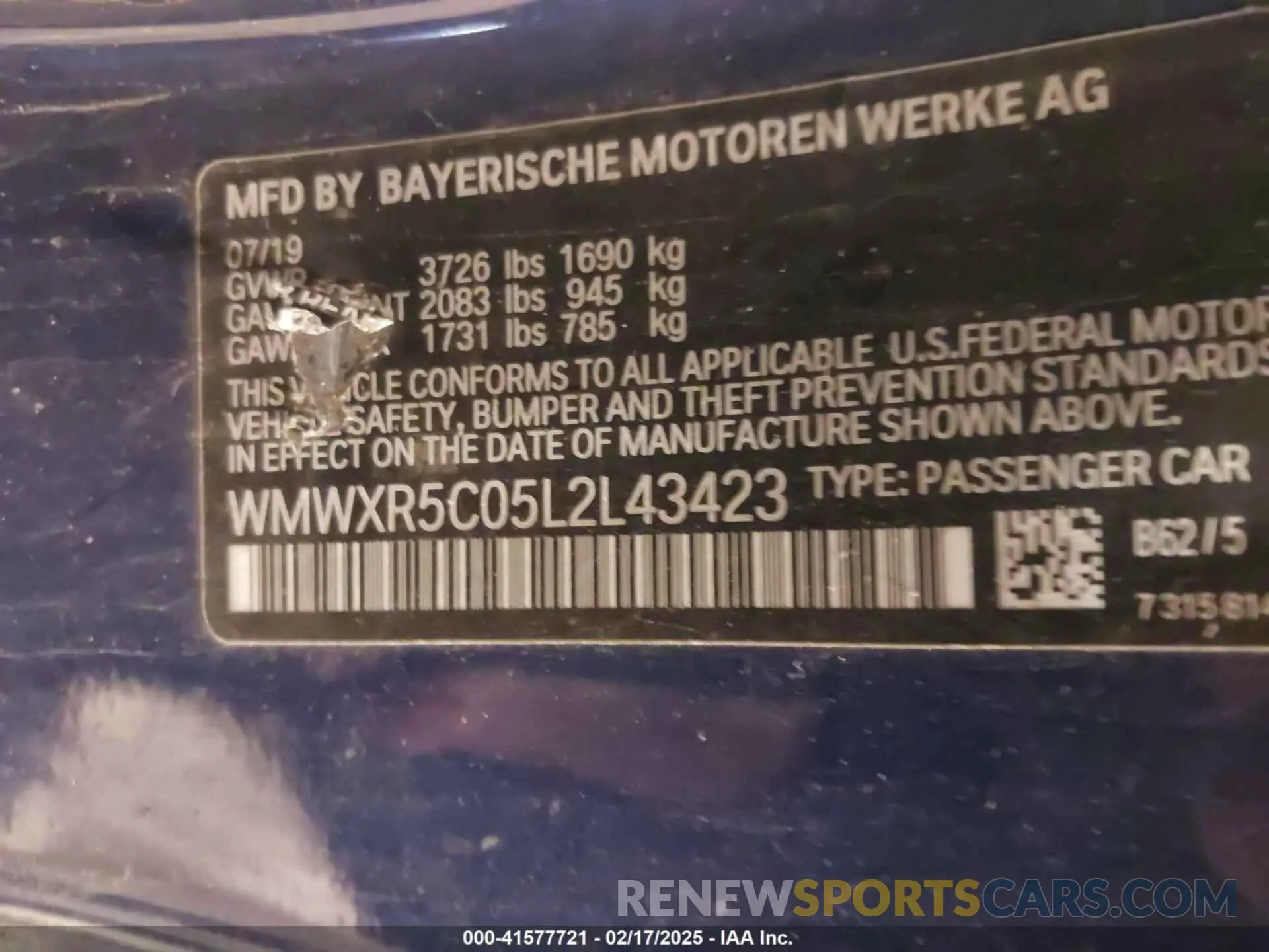 9 fotografías del automóvil dañado WMWXR5C05L2L43423 MINI HARDTOP 2020